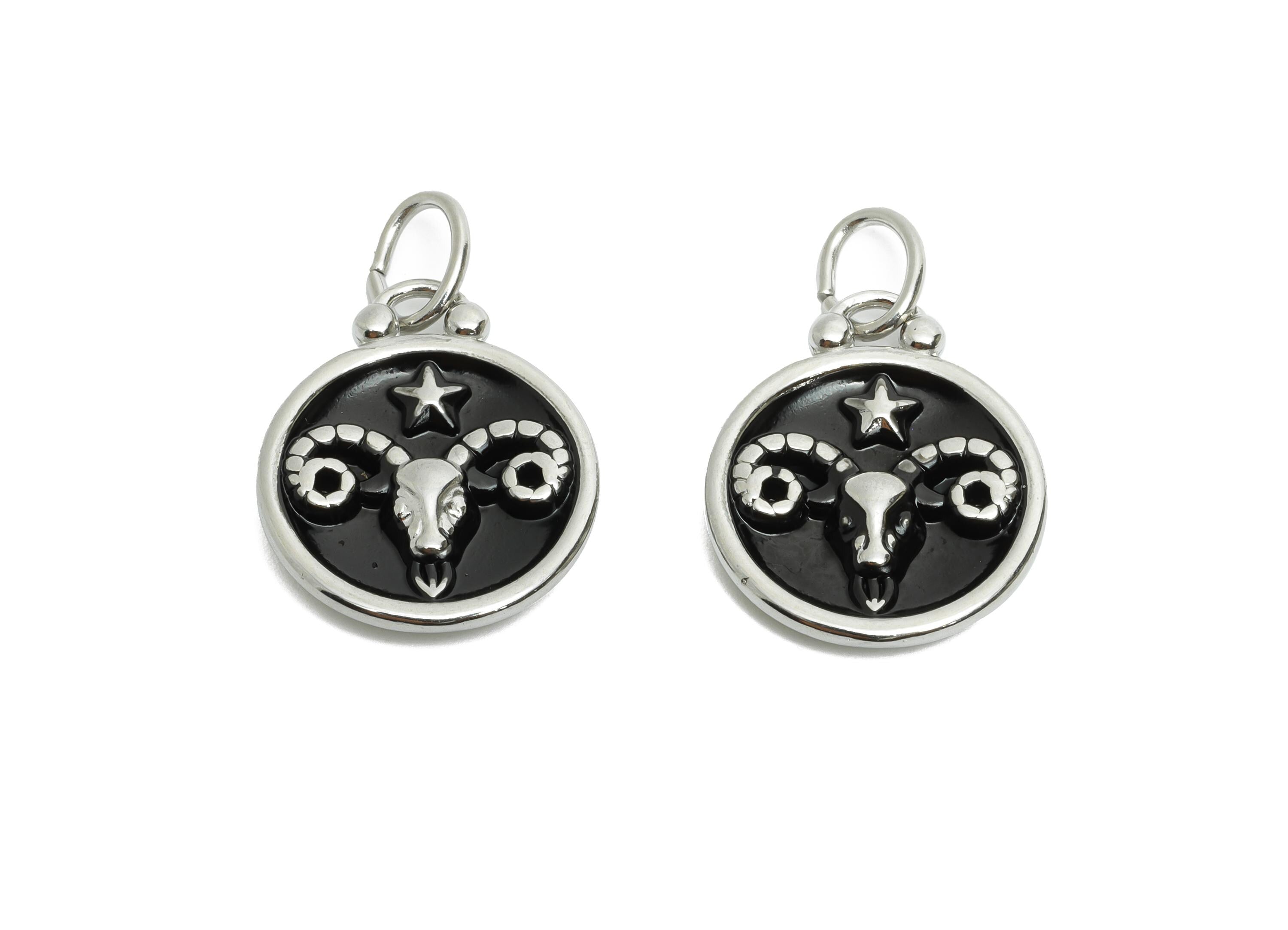 Aries Zodiac Pendant - Black Enamel Zodiac Charm - Stainless Steel Astrology Pendant - Modern Horoscope Jewelry - 20x16x2mm - SS1563 - DOMEDBAZAAR