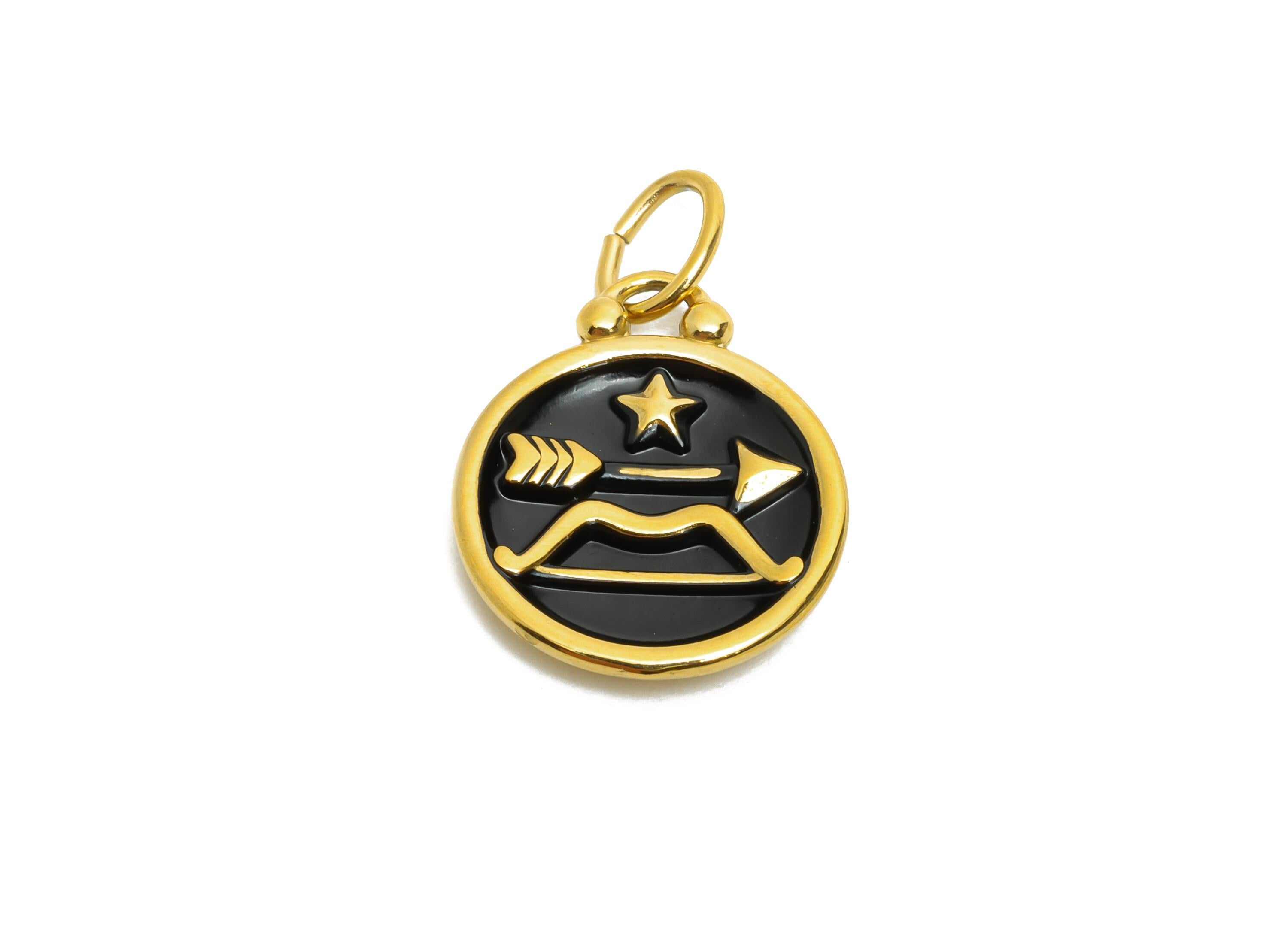 Sagittarius Zodiac Pendant - Enamel Stainless Steel Horoscope Pendant - Arrow Star Astrology Pendant - Gold Plating - 20x16x2mm - SS1570G - DOMEDBAZAAR