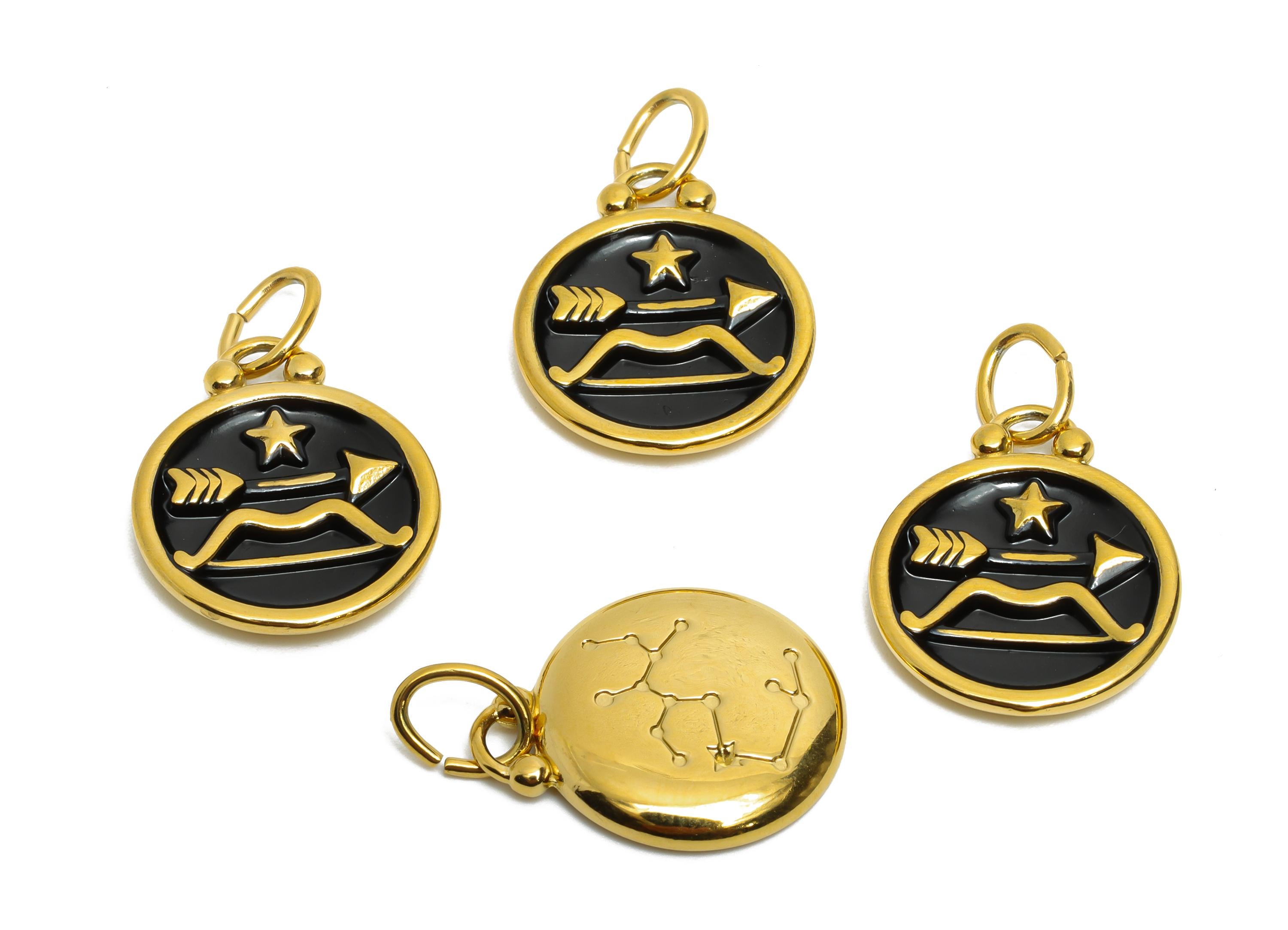 Sagittarius Zodiac Pendant - Enamel Stainless Steel Horoscope Pendant - Arrow Star Astrology Pendant - Gold Plating - 20x16x2mm - SS1570G - DOMEDBAZAAR