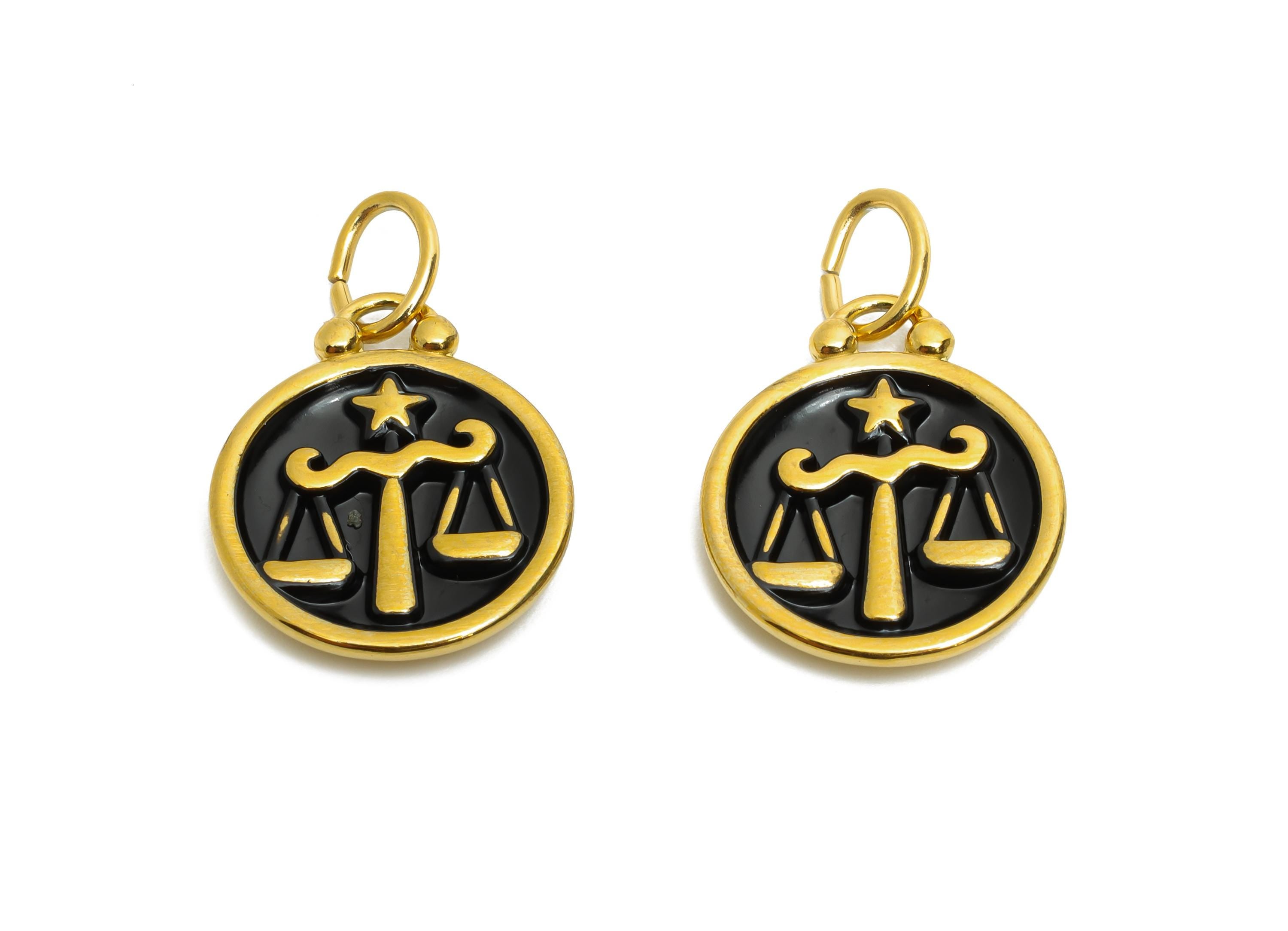 Libra Zodiac Pendant - Enamel Stainless Steel Horoscope Pendant - Gold Scales Star Design Pendant - Gold Plating - 20x16x2mm - SS1561G - DOMEDBAZAAR