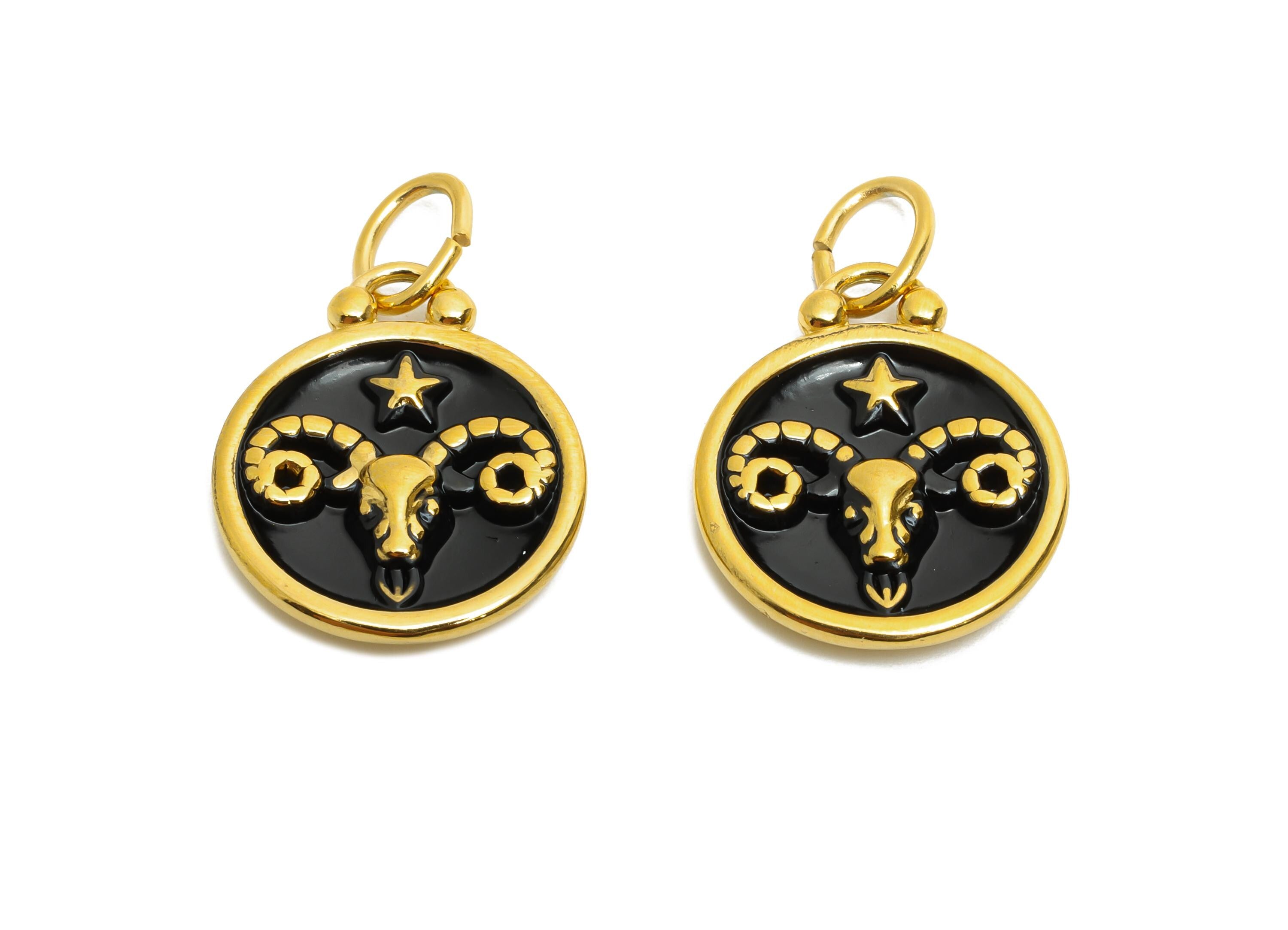 Aries Zodiac Pendant - Enamel Zodiac Charm - Stainless Steel Astrology Pendant - Modern Horoscope Jewelry - Gold Plating - 20x16x2mm-SS1563G - DOMEDBAZAAR