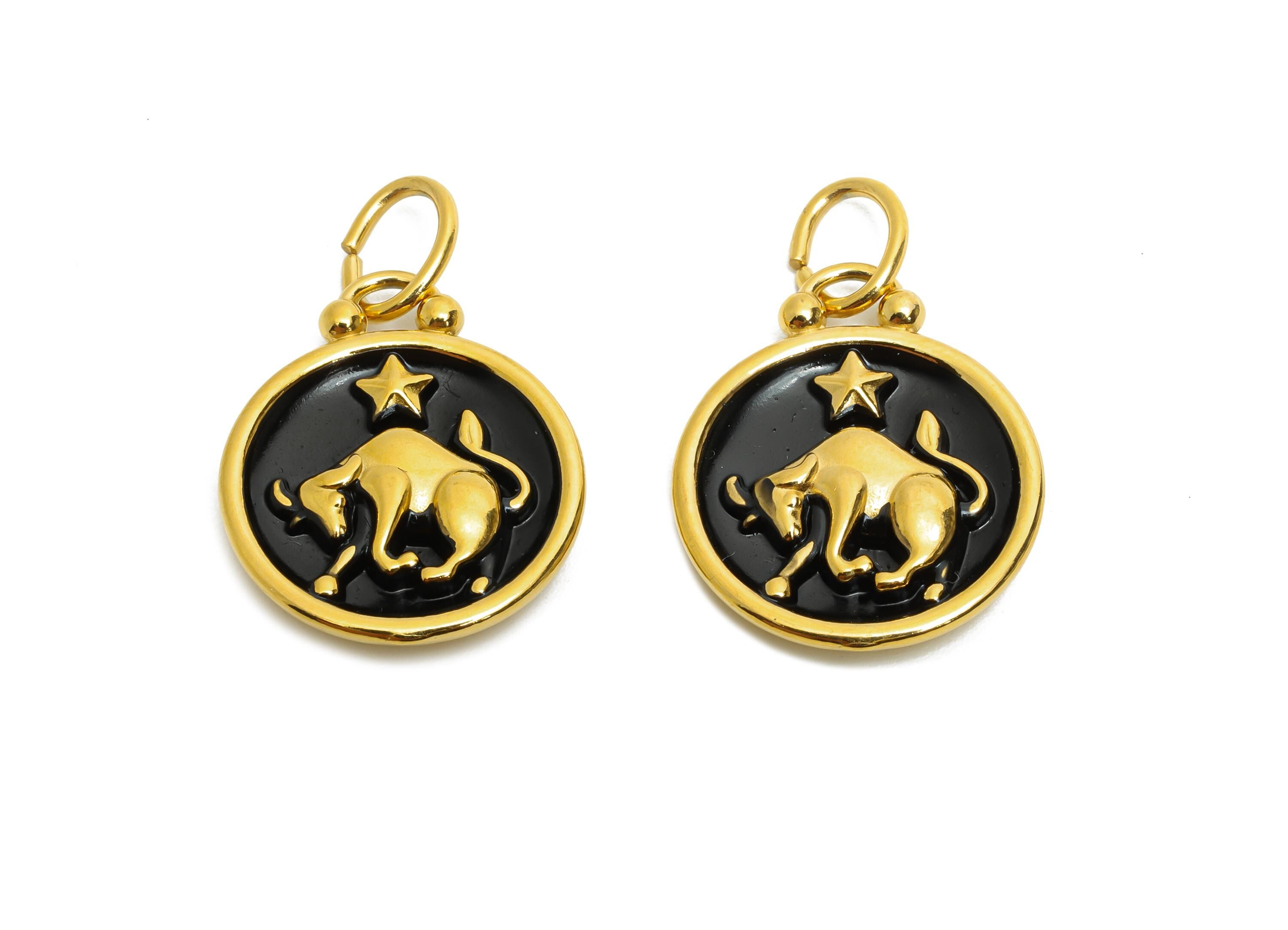 Taurus Zodiac Pendant - Enamel Stainless Steel Astrology Pendant - Gold Bull Star Horoscope Jewelry - Gold Plating Steel - 20x16x2mm-SS1564G - DOMEDBAZAAR