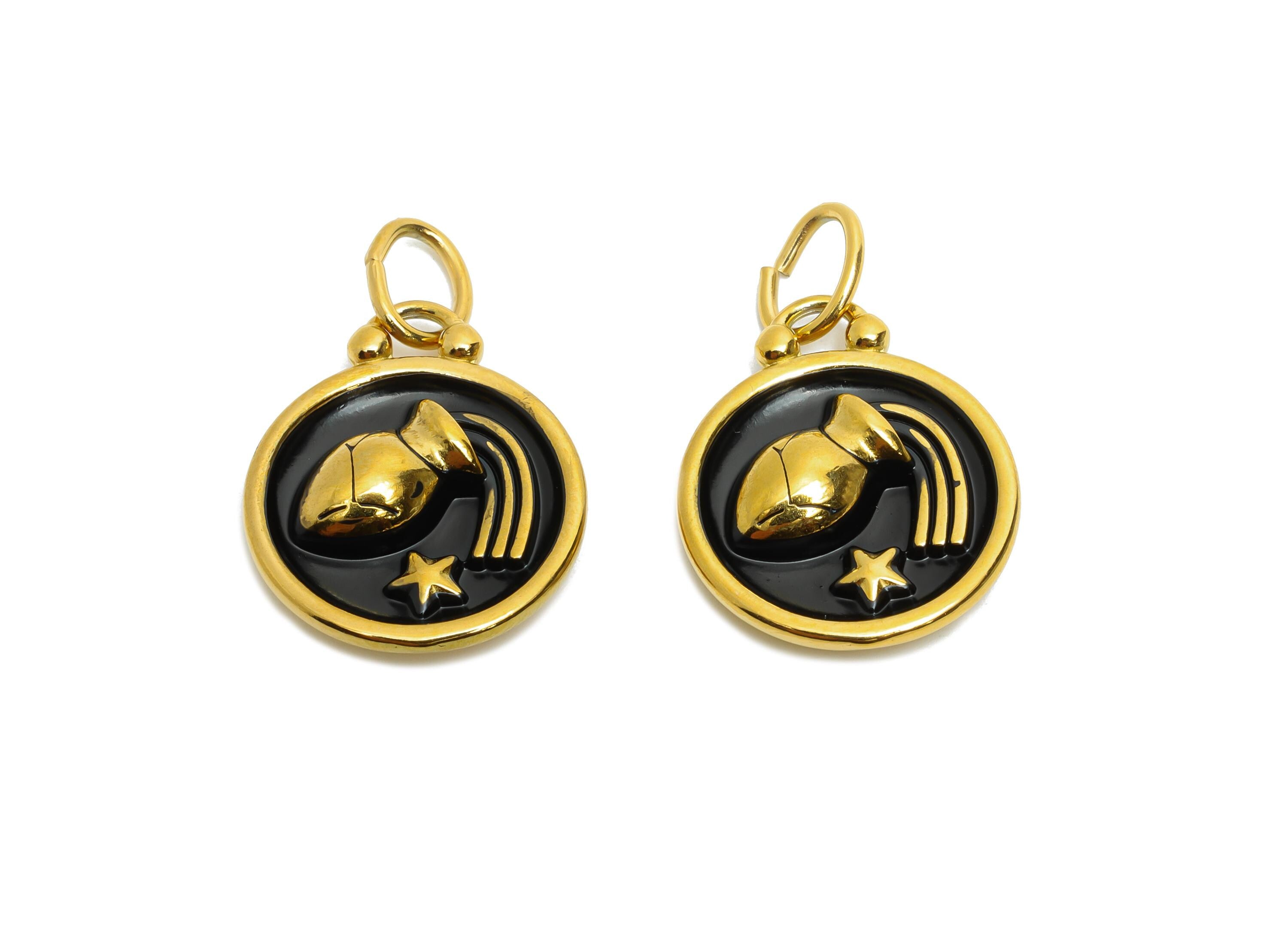 Aquarius Zodiac Pendant - Enamel Stainless Steel Horoscope Pendant - Gold Water Jug Star Pendant - Gold Plating - 20x16x2mm - SS1568G - DOMEDBAZAAR