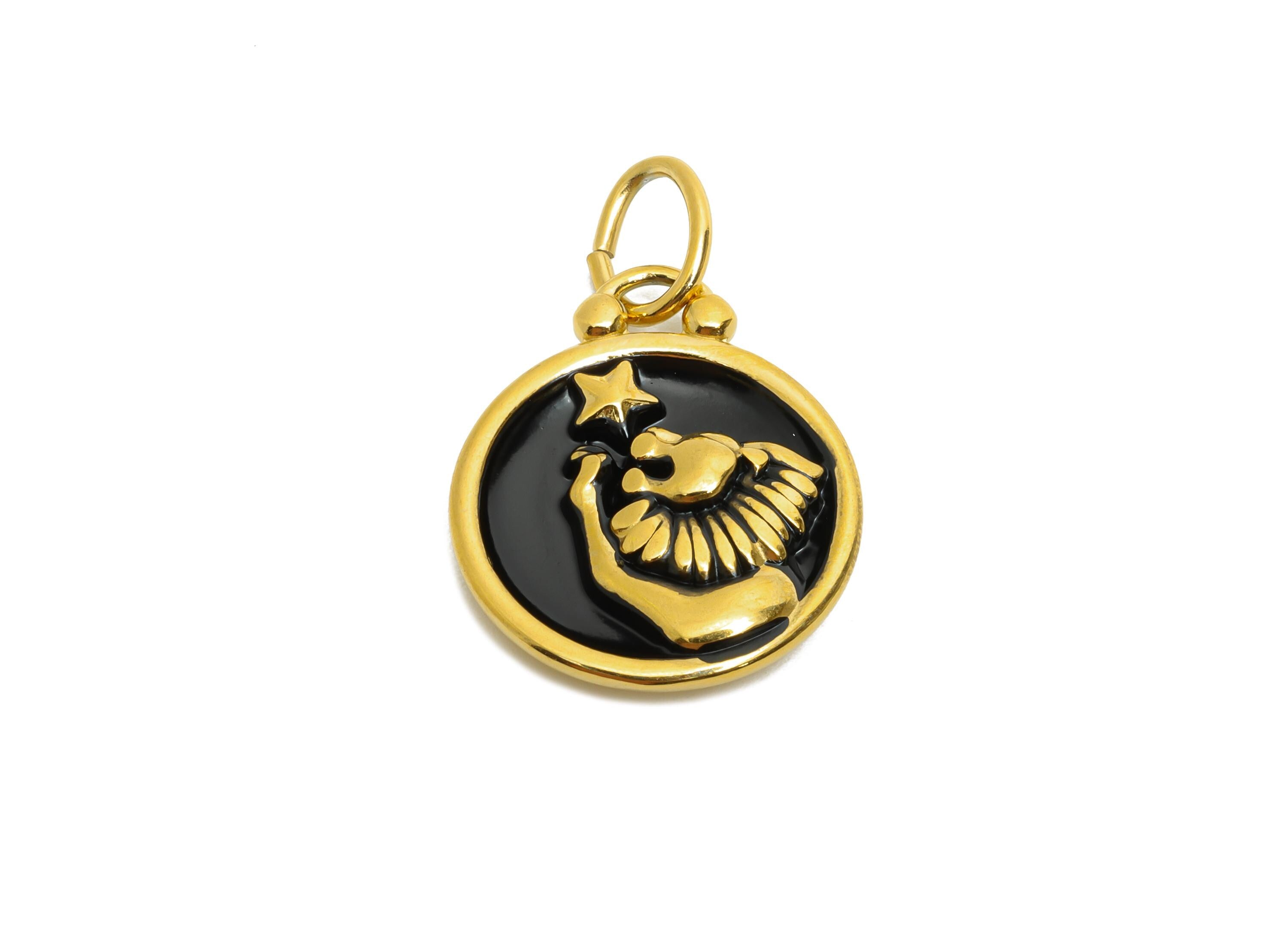 Leo Zodiac Pendant - Black Enamel Stainless Steel Horoscope Pendant - Gold Lion Zodiac Pendant - Gold Plating Jewelry - 20x16x2mm - SS1566G - DOMEDBAZAAR