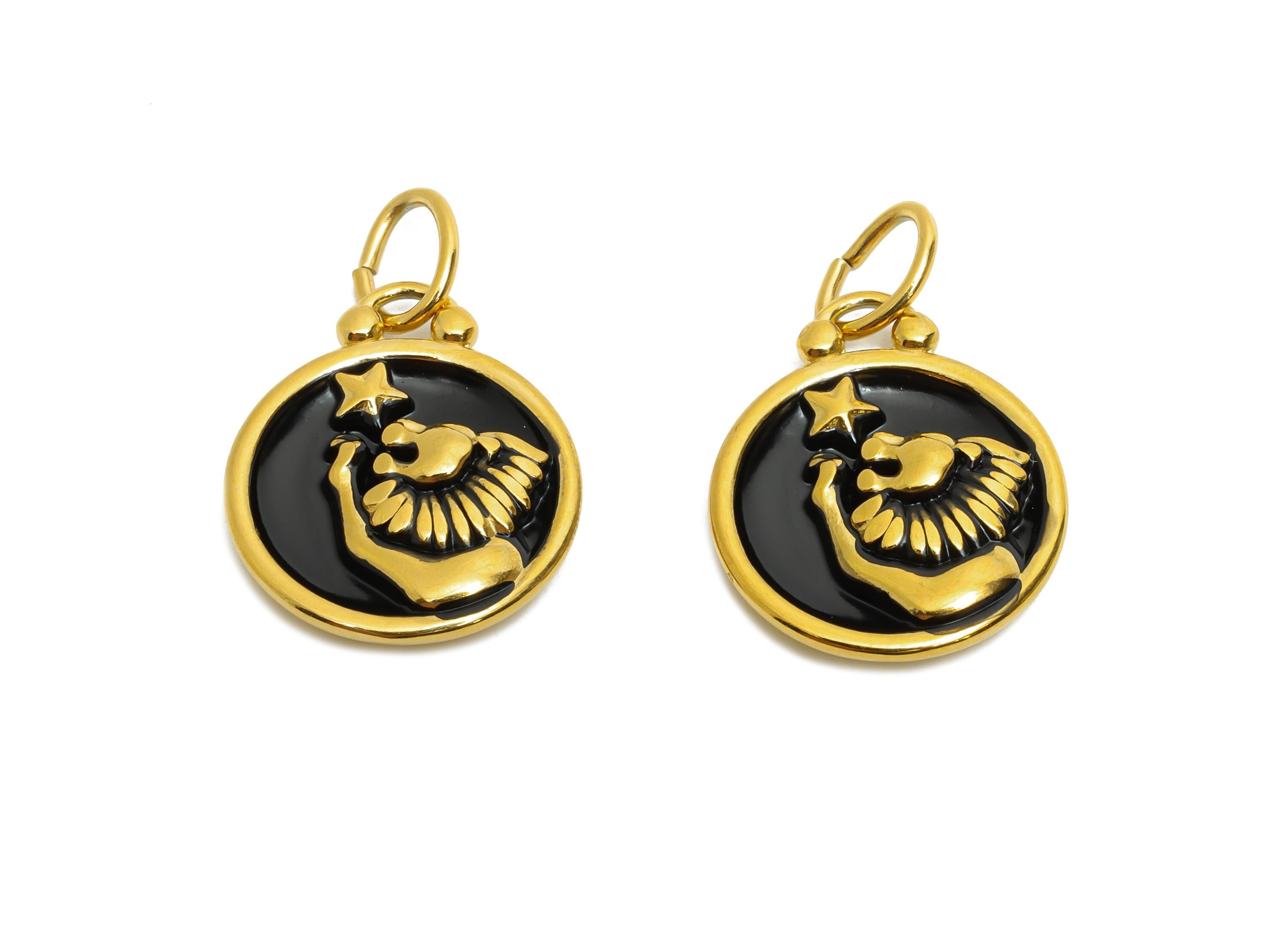 Leo Zodiac Pendant - Black Enamel Stainless Steel Horoscope Pendant - Gold Lion Zodiac Pendant - Gold Plating Jewelry - 20x16x2mm - SS1566G - DOMEDBAZAAR