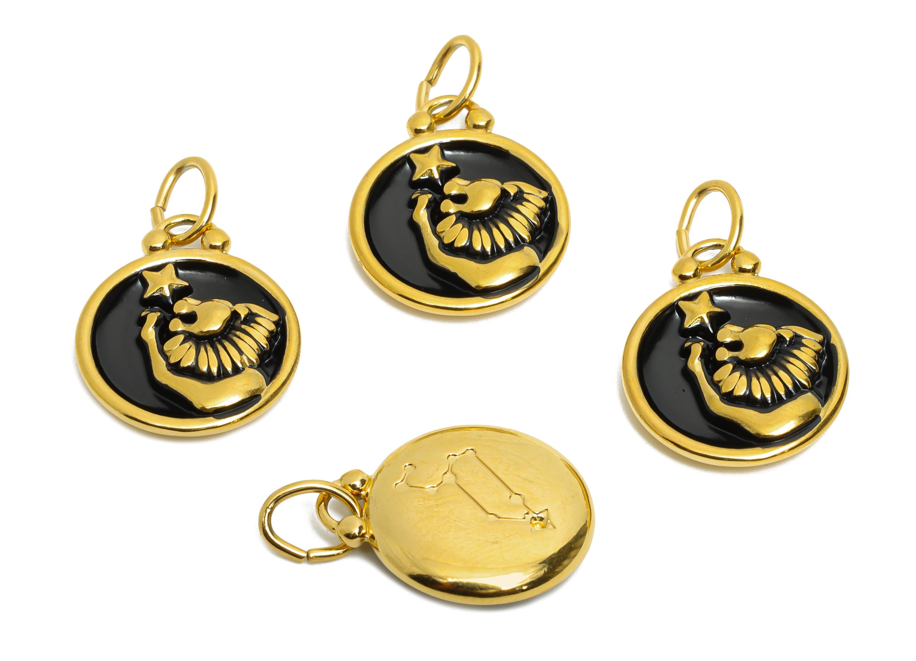 Leo Zodiac Pendant - Black Enamel Stainless Steel Horoscope Pendant - Gold Lion Zodiac Pendant - Gold Plating Jewelry - 20x16x2mm - SS1566G - DOMEDBAZAAR