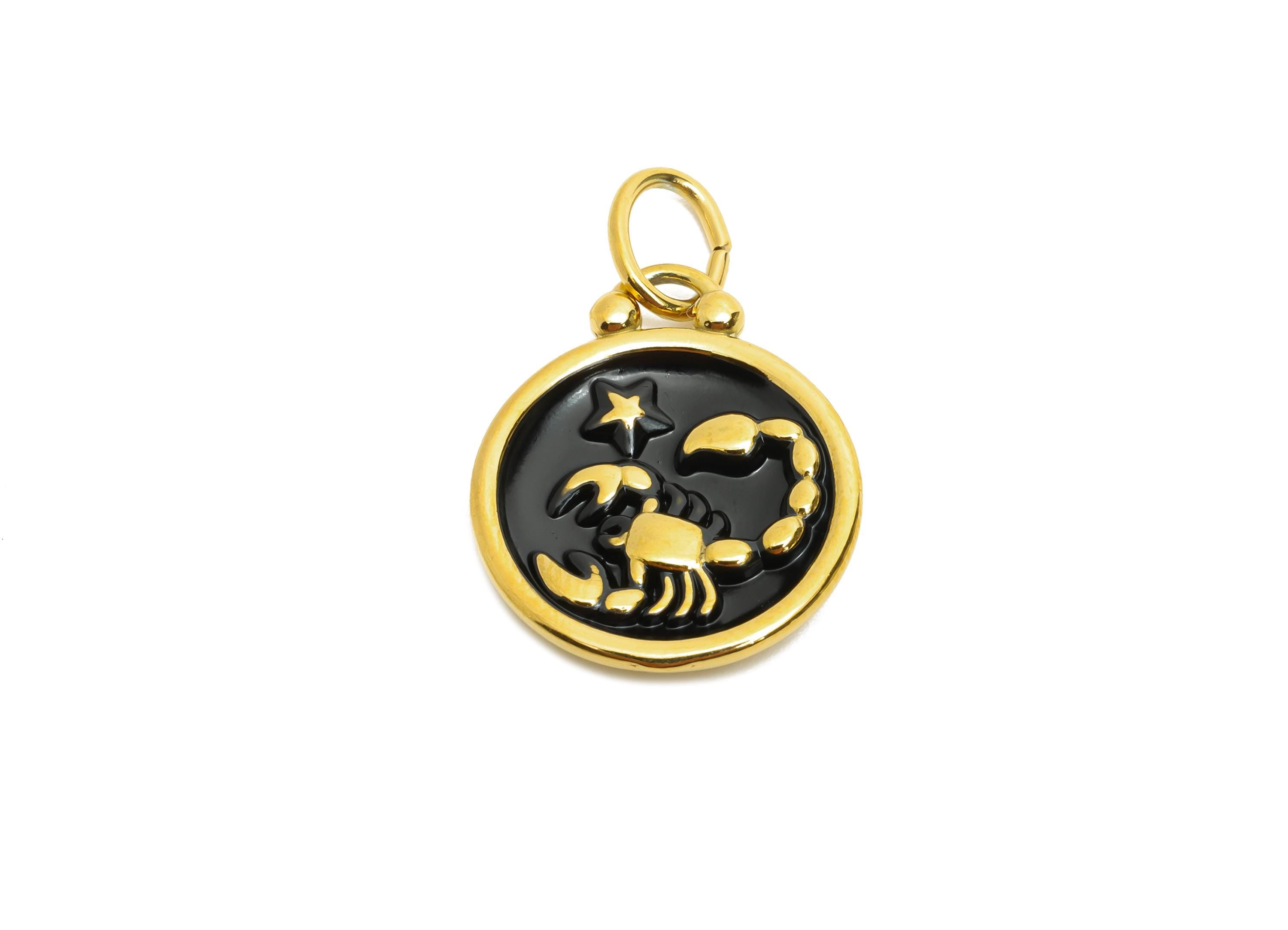 Scorpio Zodiac Pendant - Enamel Stainless Steel Horoscope Pendant - Scorpion Zodiac Pendant - Gold Plating Jewelry - 20x16x2mm - SS1565G - DOMEDBAZAAR