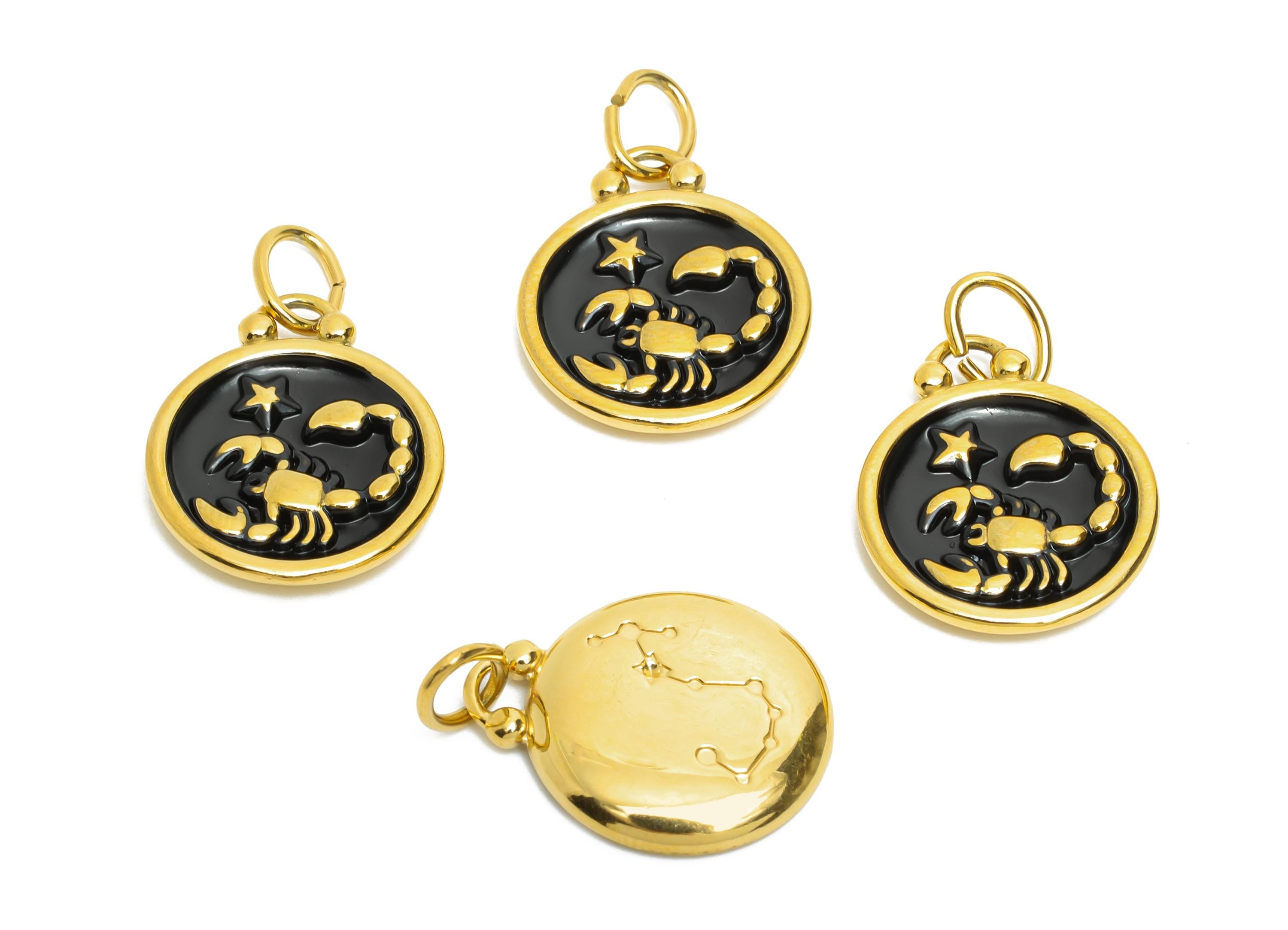 Scorpio Zodiac Pendant - Enamel Stainless Steel Horoscope Pendant - Scorpion Zodiac Pendant - Gold Plating Jewelry - 20x16x2mm - SS1565G - DOMEDBAZAAR
