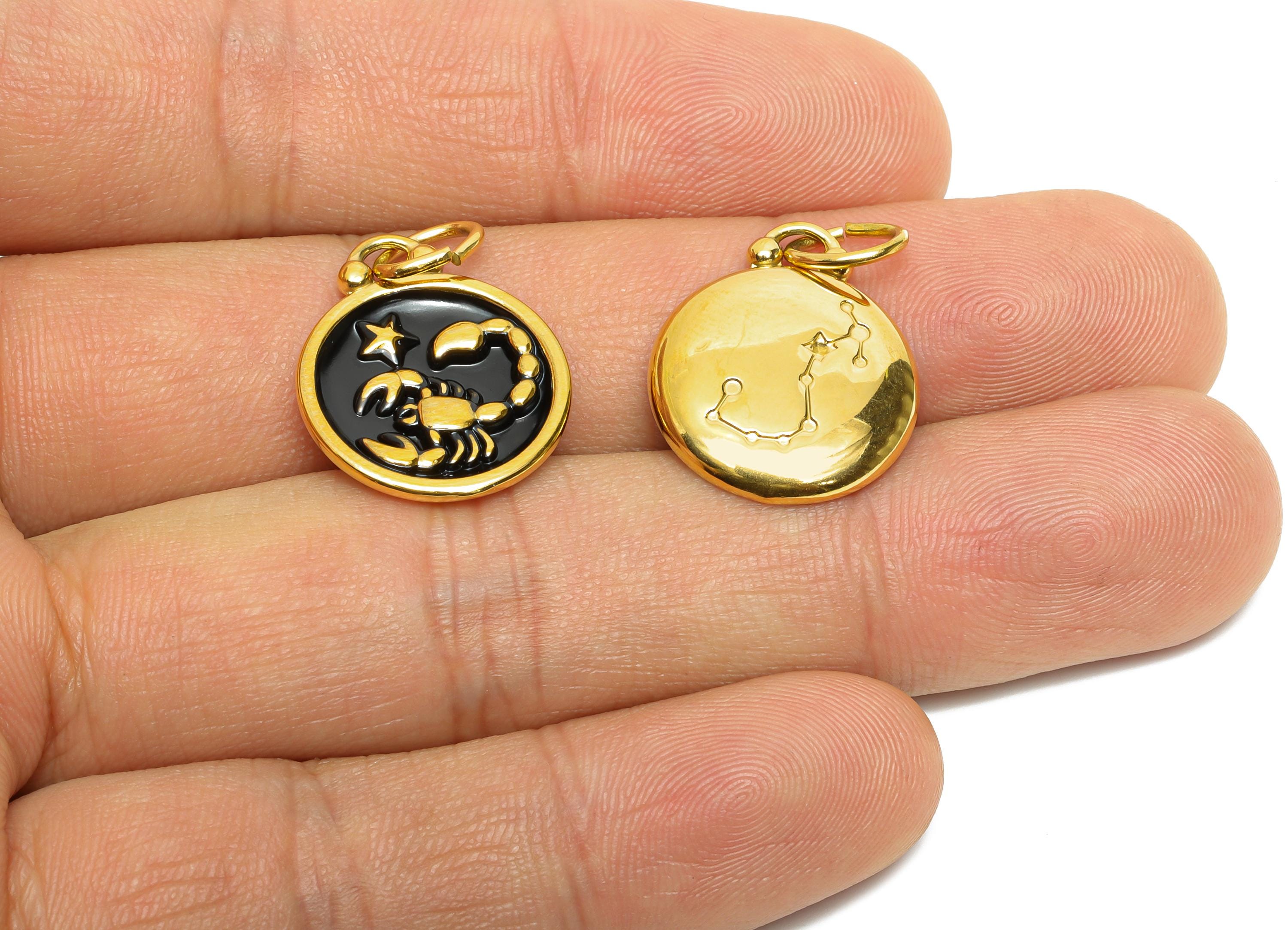 Scorpio Zodiac Pendant - Enamel Stainless Steel Horoscope Pendant - Scorpion Zodiac Pendant - Gold Plating Jewelry - 20x16x2mm - SS1565G - DOMEDBAZAAR