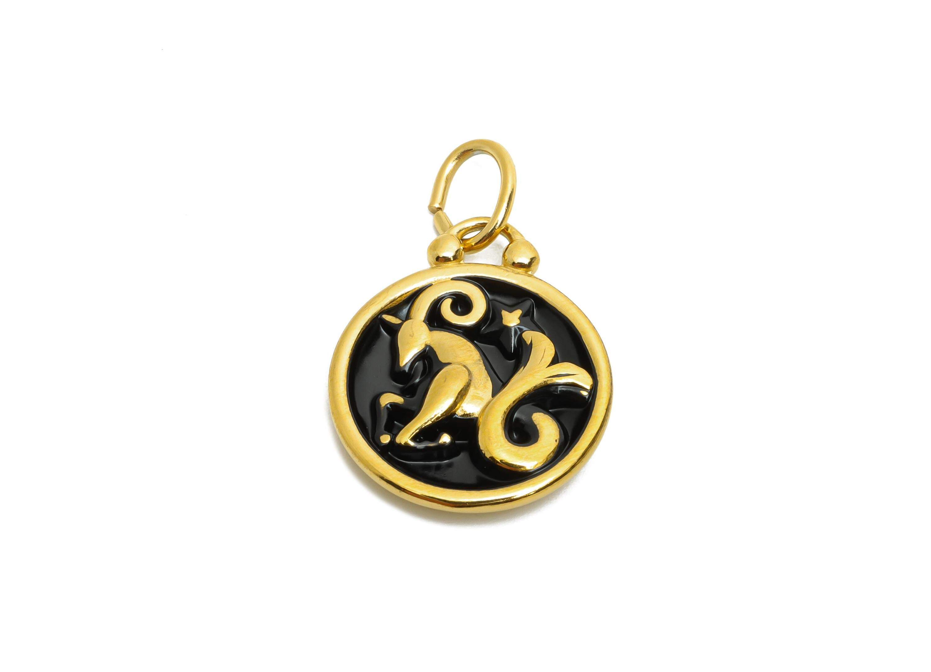 Capricorn Zodiac Pendant - Enamel Stainless Steel Horoscope Pendant - Capricorn Symbol Charm - Gold Plating Pendant - 20x16x2mm-SS1569G - DOMEDBAZAAR