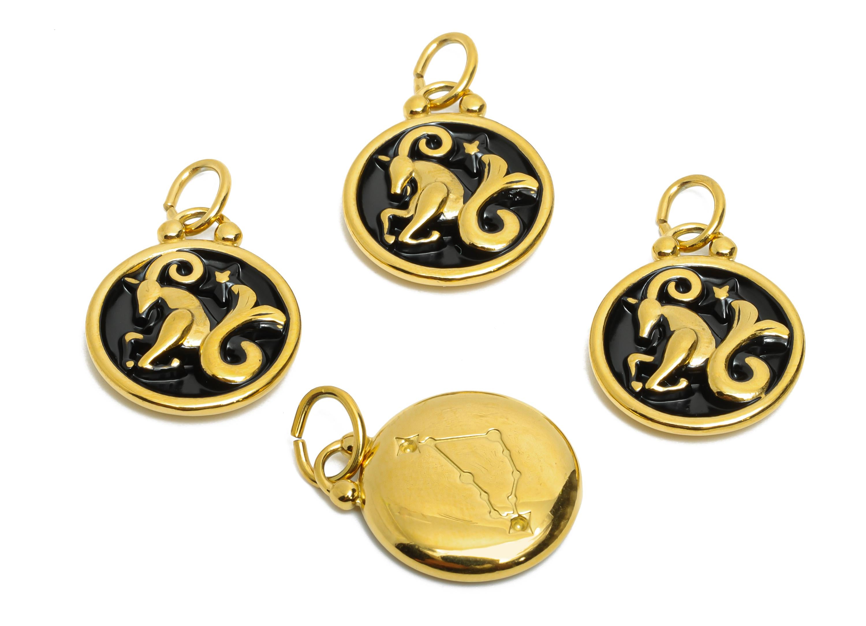 Capricorn Zodiac Pendant - Enamel Stainless Steel Horoscope Pendant - Capricorn Symbol Charm - Gold Plating Pendant - 20x16x2mm-SS1569G - DOMEDBAZAAR