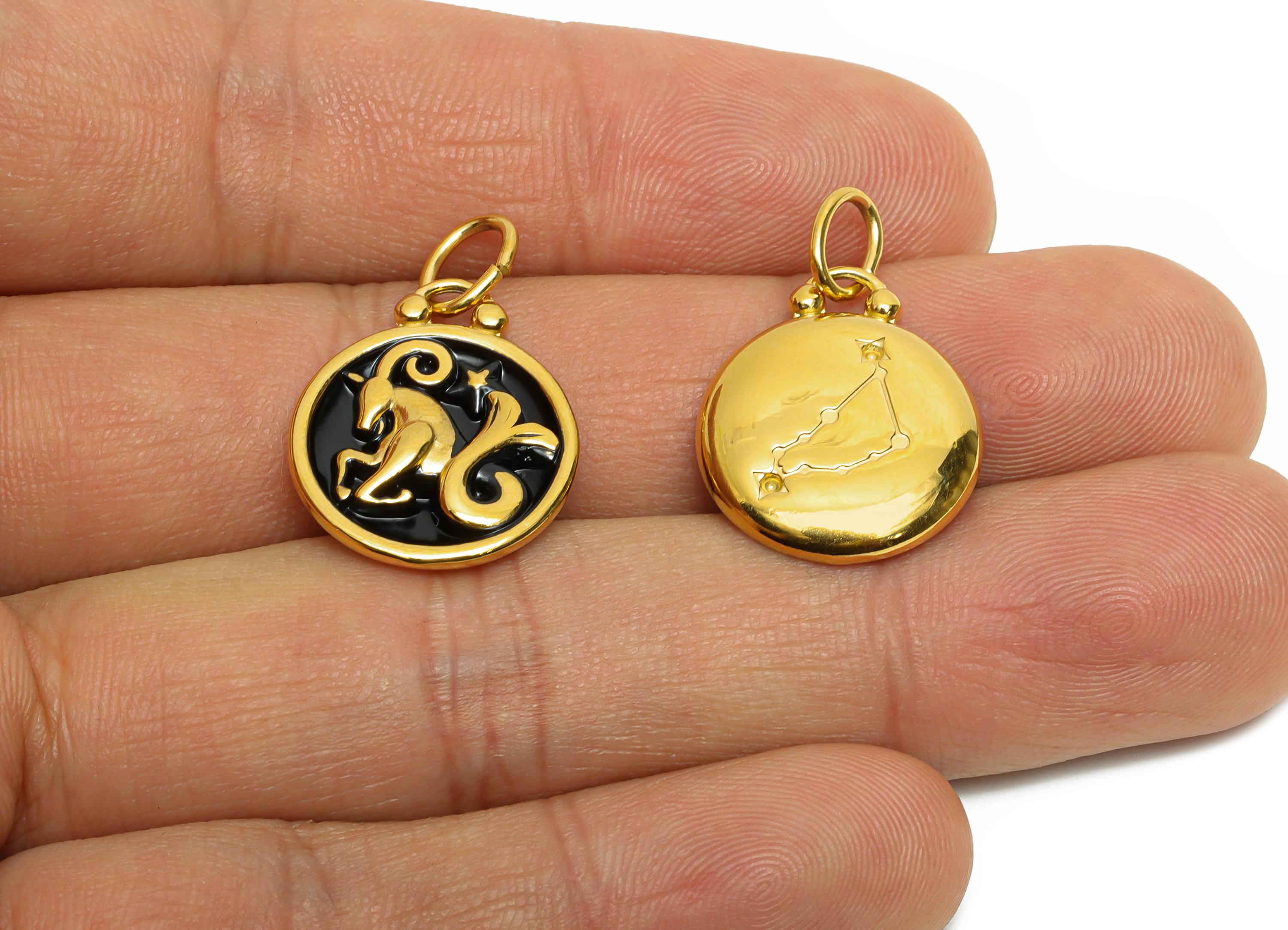 Capricorn Zodiac Pendant - Enamel Stainless Steel Horoscope Pendant - Capricorn Symbol Charm - Gold Plating Pendant - 20x16x2mm-SS1569G - DOMEDBAZAAR