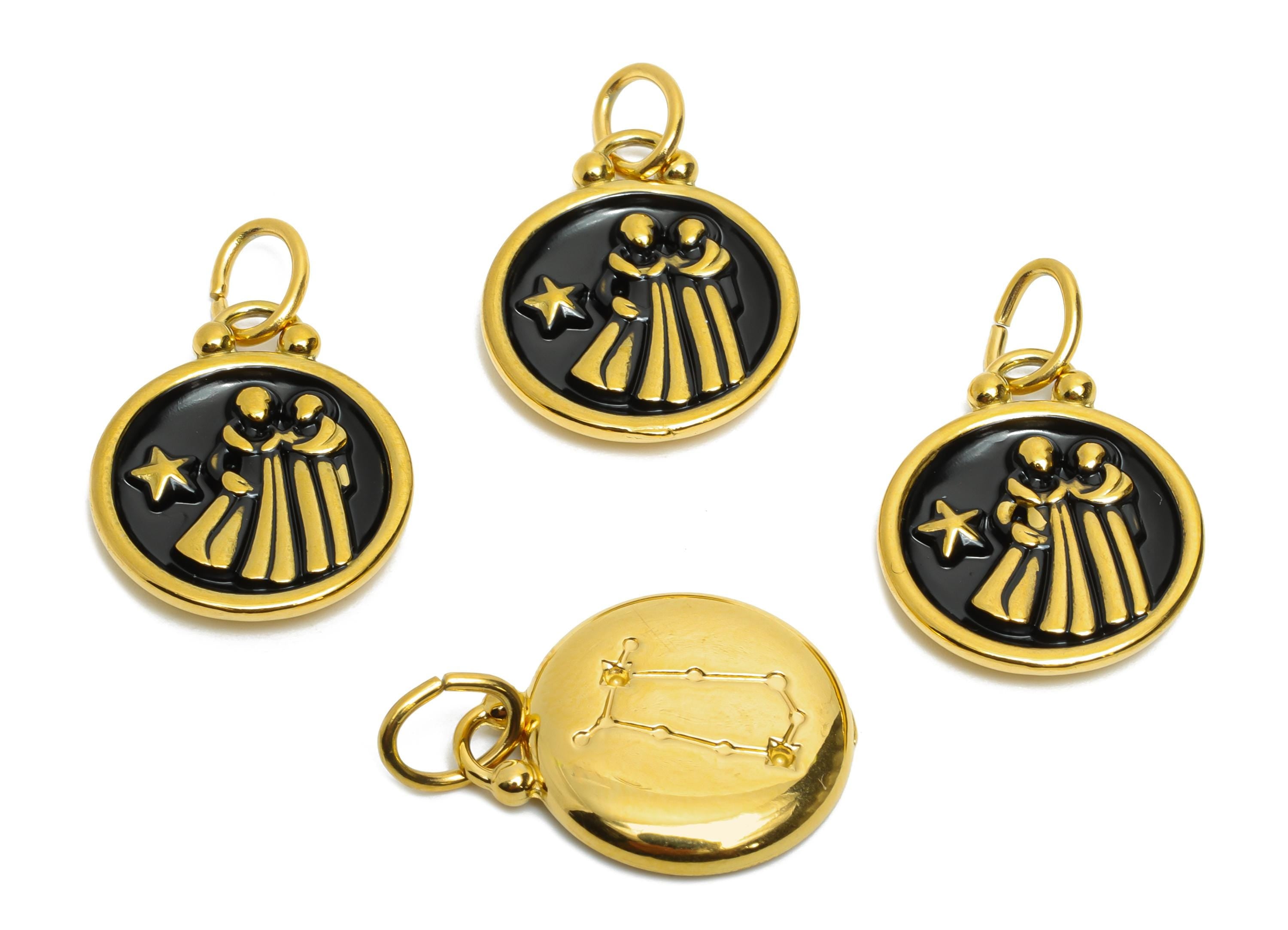 Gemini Zodiac Pendant - Enamel Stainless Steel Horoscope Pendant - Gold Twin Zodiac Pendant - Gold Plating Jewelry - 20x16x2mm - SS1572G - DOMEDBAZAAR