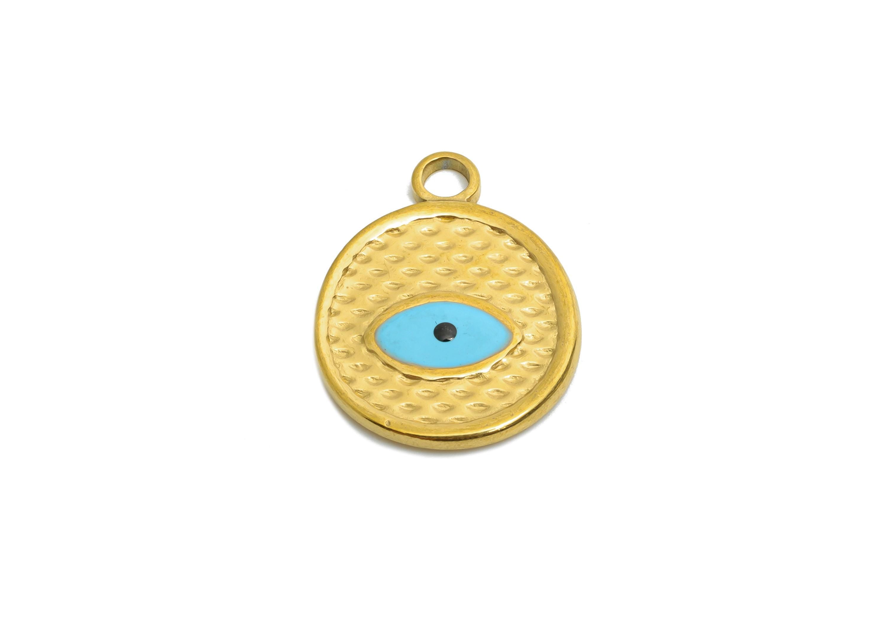 Evil Eye Pendant - Stainless Steel Textured Eye Pendant - Spiritual Protection Pendant - Minimalist Evil Eye Jewelry - 19x15x1.7mm - SS1559G - DOMEDBAZAAR