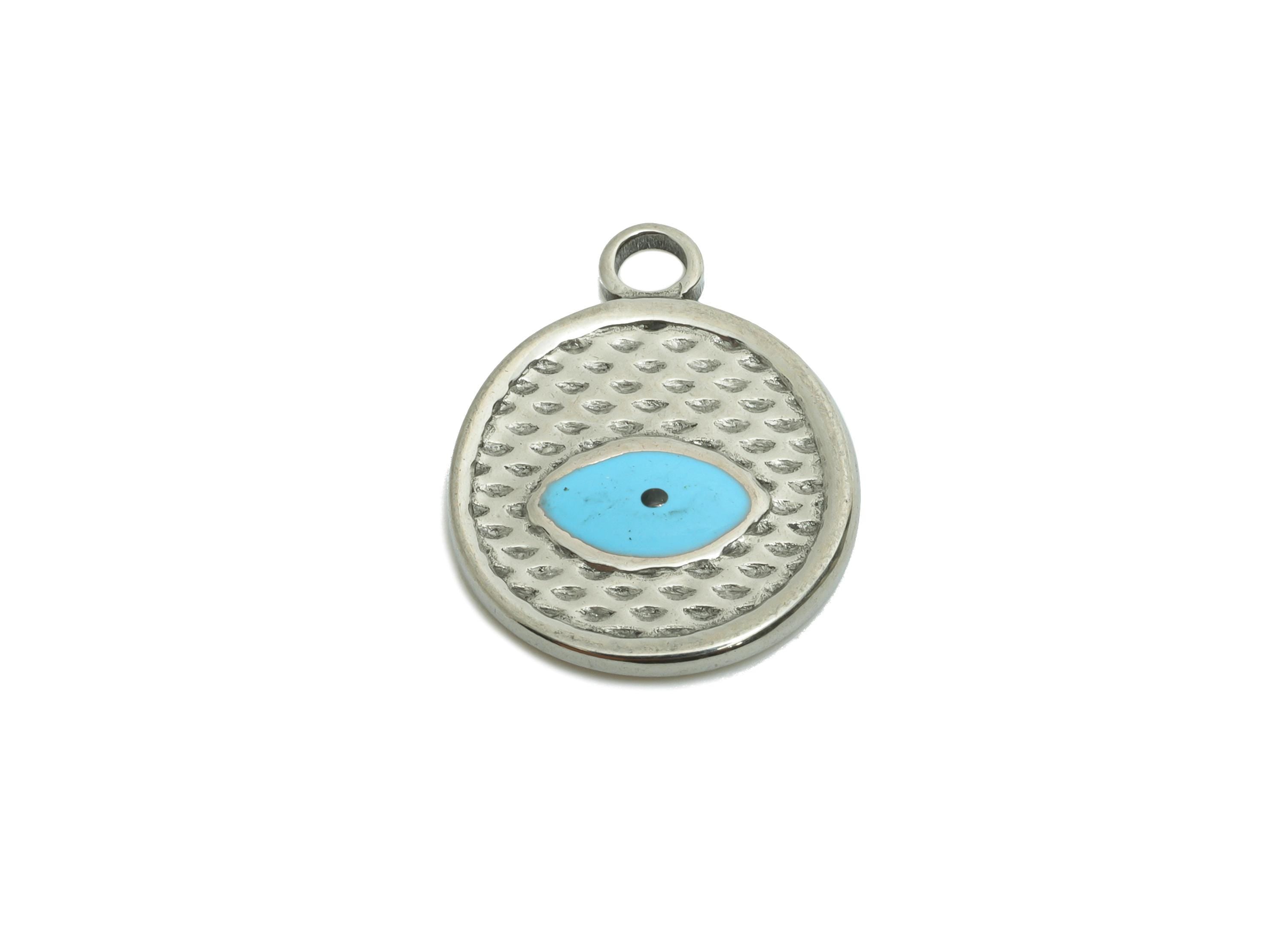 Marquise Evil Eye Pendant - Stainless Steel Textured Eye Pendant - Spiritual Protection Pendant - Minimalist Eye Jewelry - 19x15x1mm -SS1559 - DOMEDBAZAAR