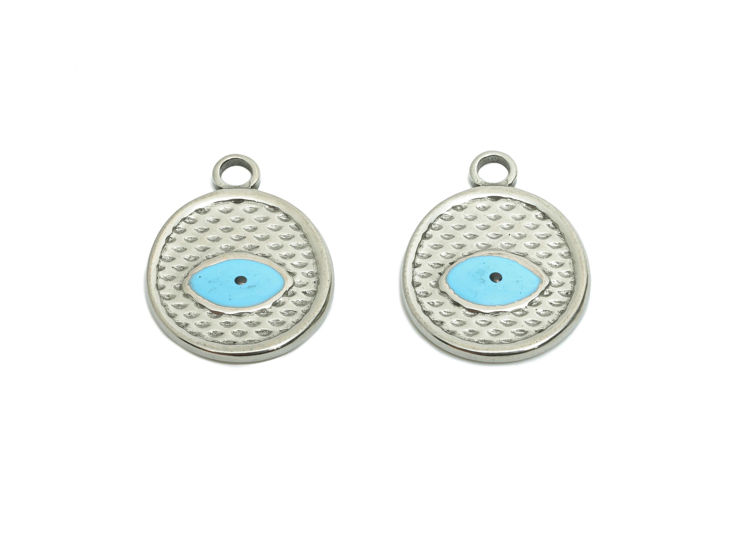 Marquise Evil Eye Pendant - Stainless Steel Textured Eye Pendant - Spiritual Protection Pendant - Minimalist Eye Jewelry - 19x15x1mm -SS1559 - DOMEDBAZAAR