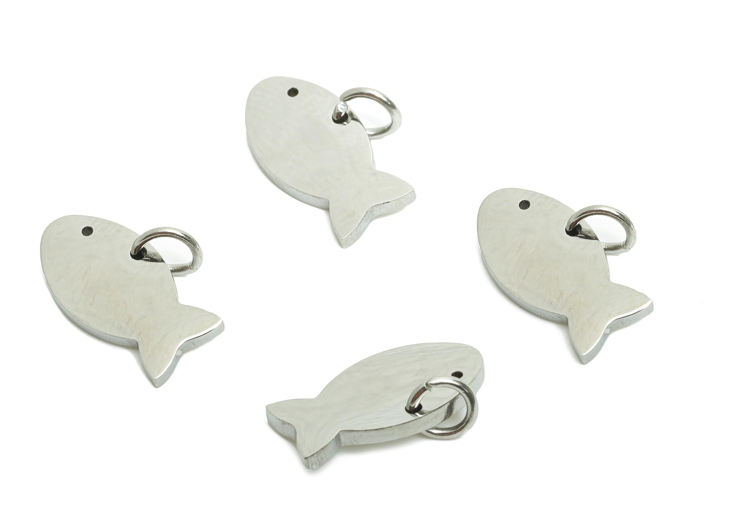 Steel Fish Earring Charm - Stainless Steel Marine Pendant - Minimalist Fish Pendant - Cute Fish Charm - Steel Lucky Fish - 14x7x1mm -SS1558 - DOMEDBAZAAR