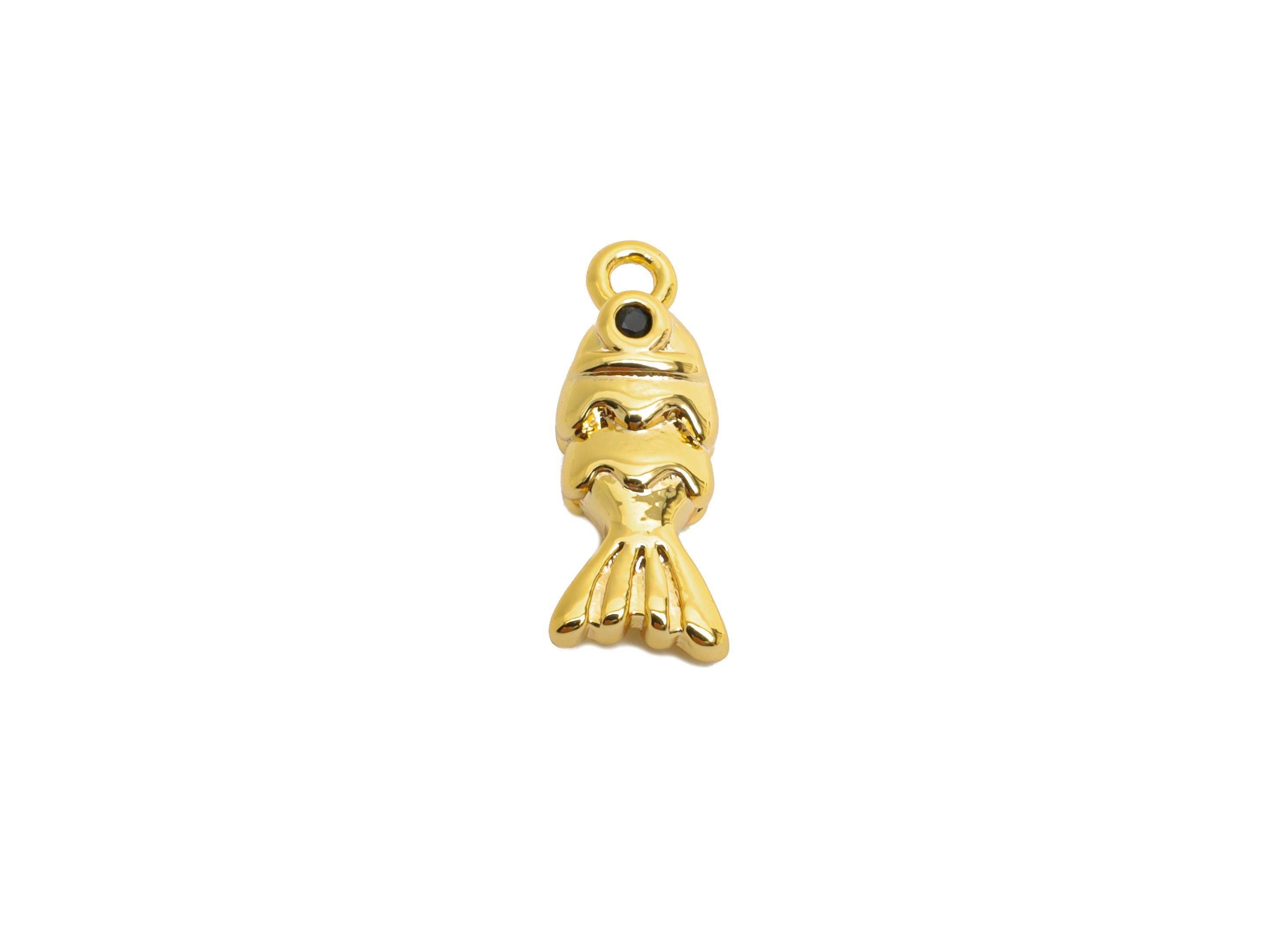 Brass Fish Earring Charm - Mini Goldfish Charm for Bracelet - Refined Marine Jewelry DIY - 18K Real Gold Plated - 13.6x5.13x3.54mm - RGP9938 - DOMEDBAZAAR