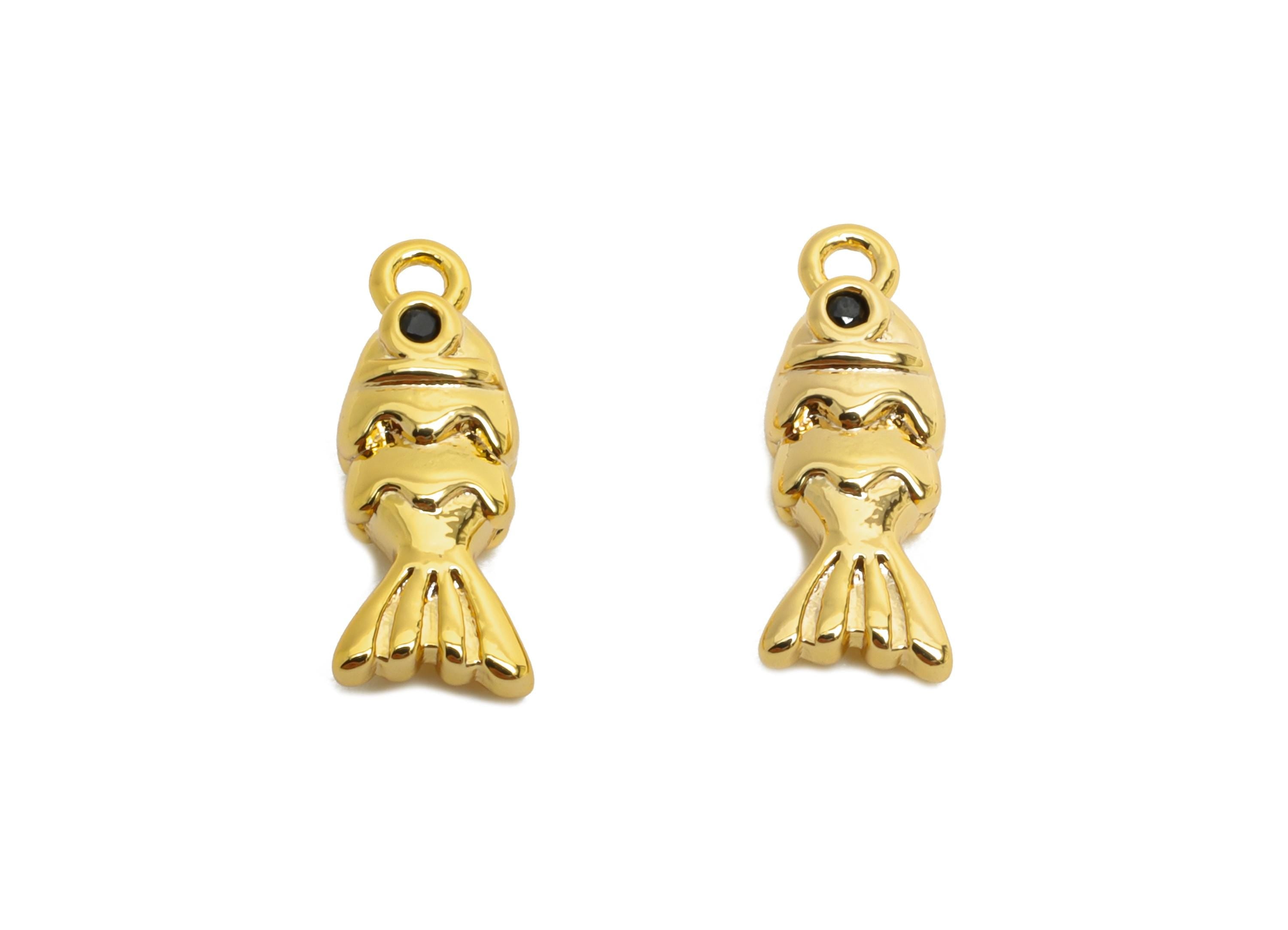 Brass Fish Earring Charm - Mini Goldfish Charm for Bracelet - Refined Marine Jewelry DIY - 18K Real Gold Plated - 13.6x5.13x3.54mm - RGP9938 - DOMEDBAZAAR
