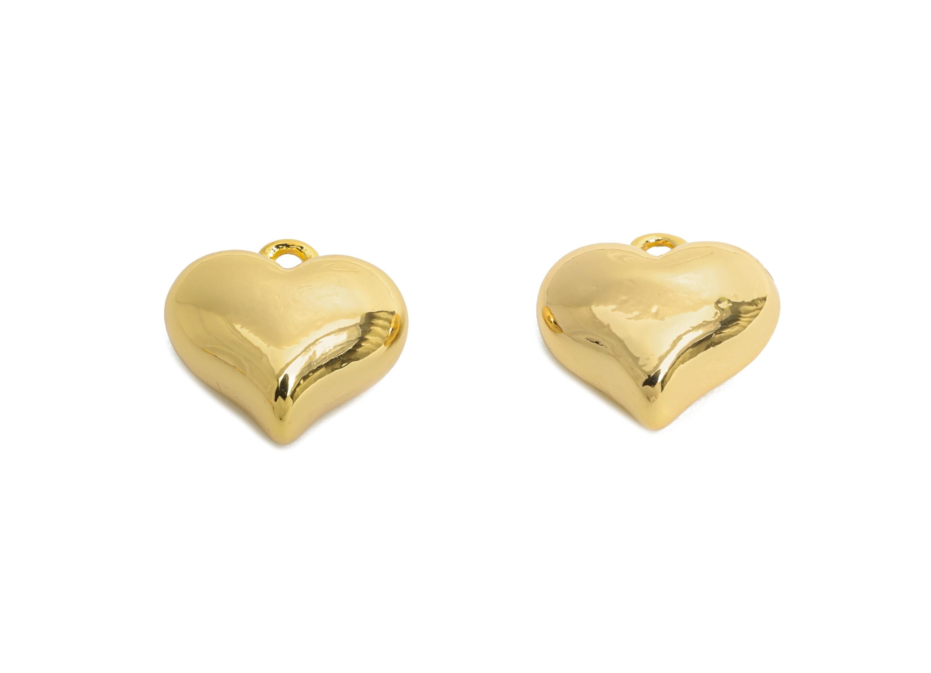 Brass Heart Earring Charms - Sleek Gold Heart Pendant for Necklace - Refined Jewelry DIY - 18K Real Gold Plated - 10.8x10x5.52mm - RGP9933 - DOMEDBAZAAR