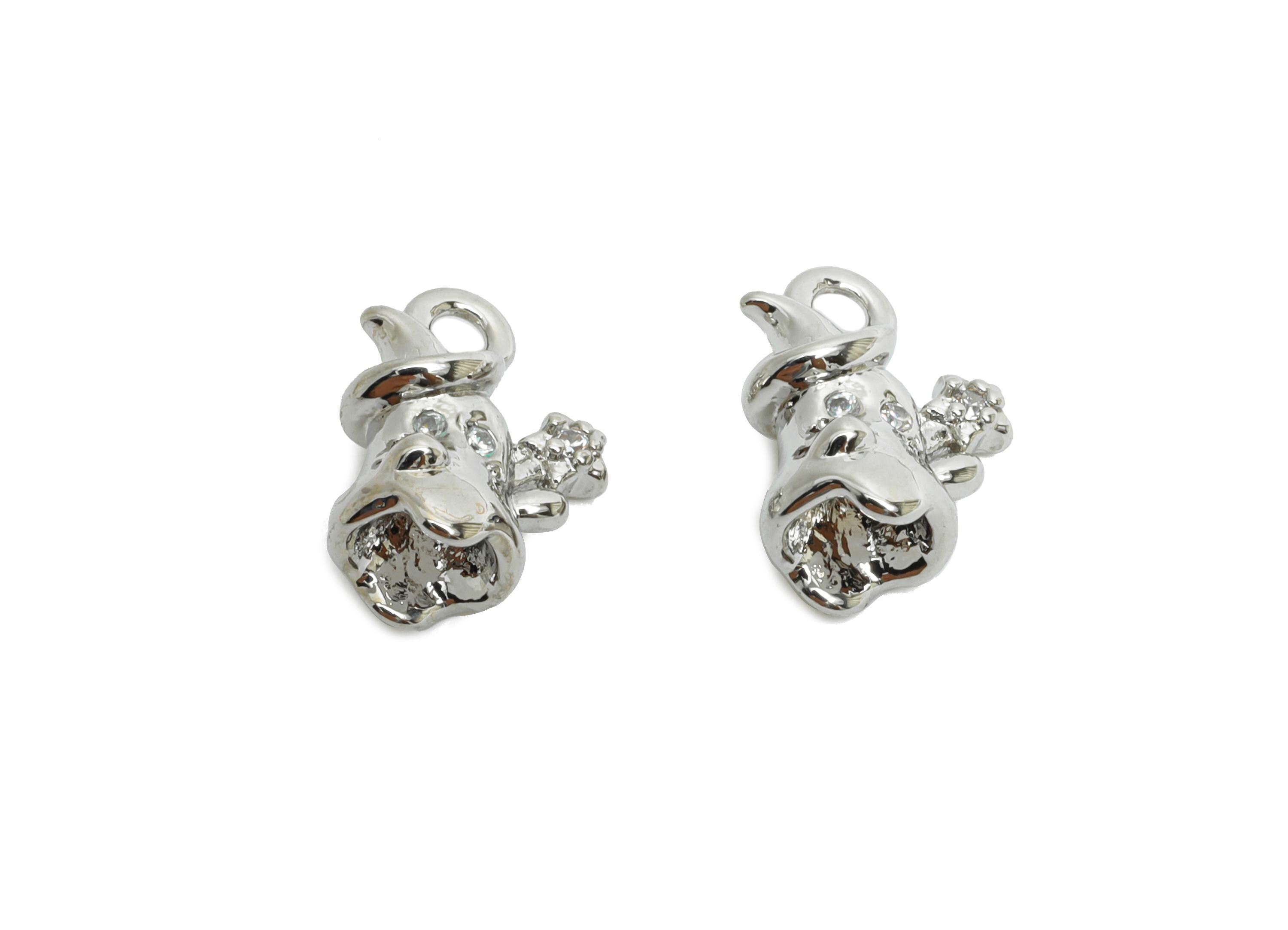 Brass Witch Earring Charm - Mini Zircon Witch Hat Charm for Bracelet - Halloween Jewelry - 18K White Gold - 10.4x8.22x5.18x0.96mm - RGP9928S - DOMEDBAZAAR