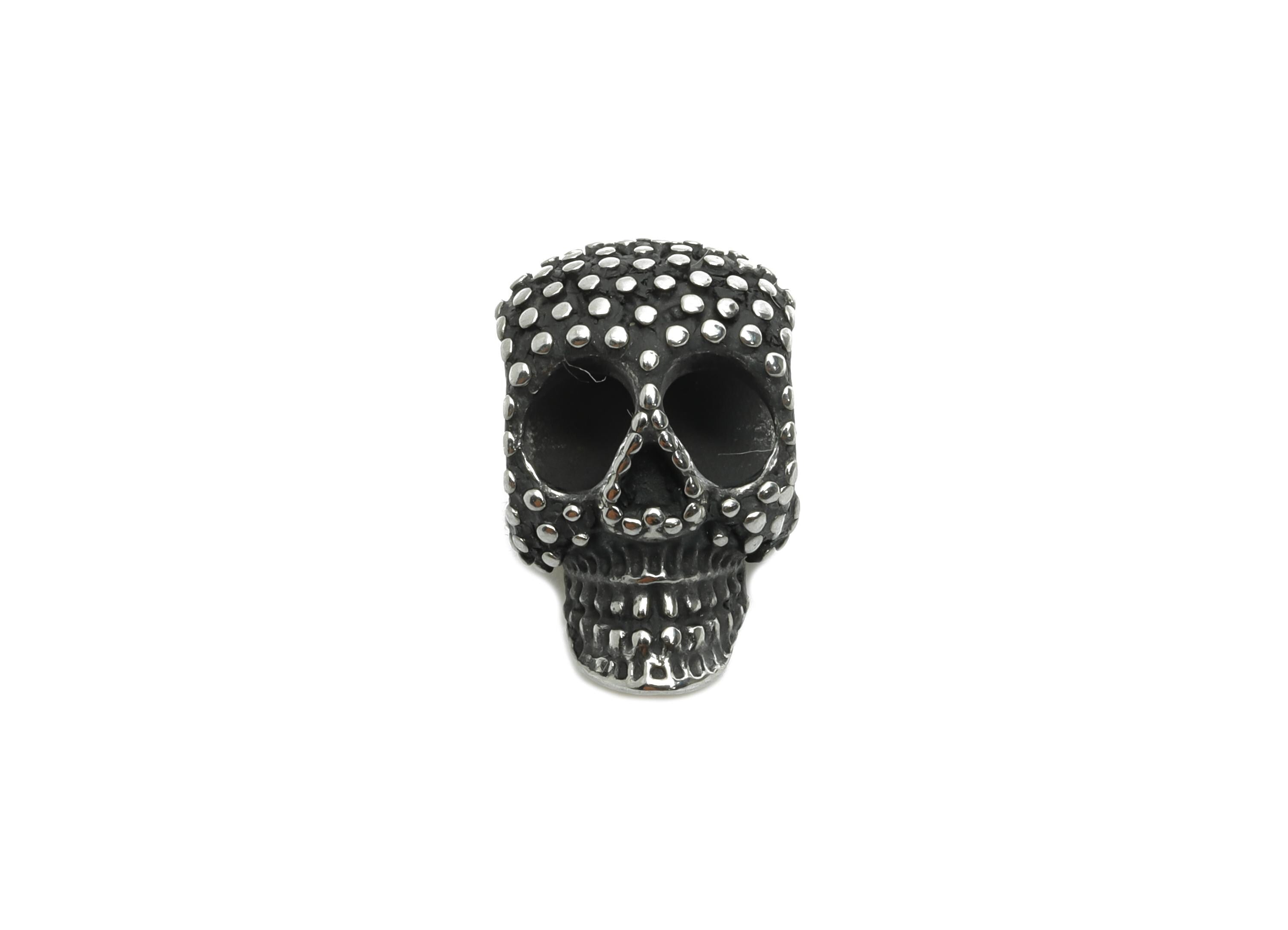 Steel Skull Bead - Studded Skull Spacer Bead for Bracelet - 304 Stainless Steel - Punk Style Charm - Halloween Charm - 16x10x11mm - SS1573 - DOMEDBAZAAR
