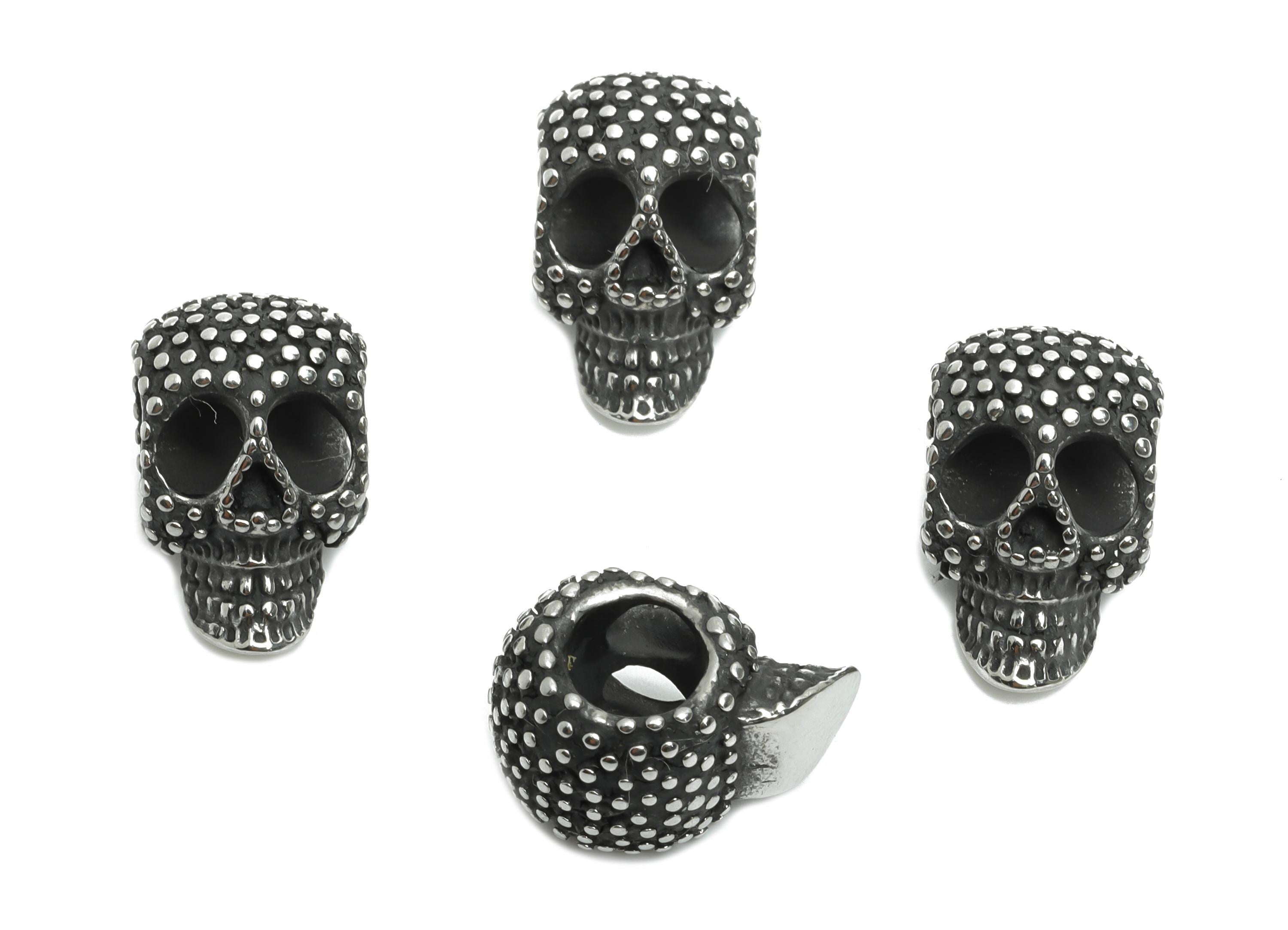 Steel Skull Bead - Studded Skull Spacer Bead for Bracelet - 304 Stainless Steel - Punk Style Charm - Halloween Charm - 16x10x11mm - SS1573 - DOMEDBAZAAR