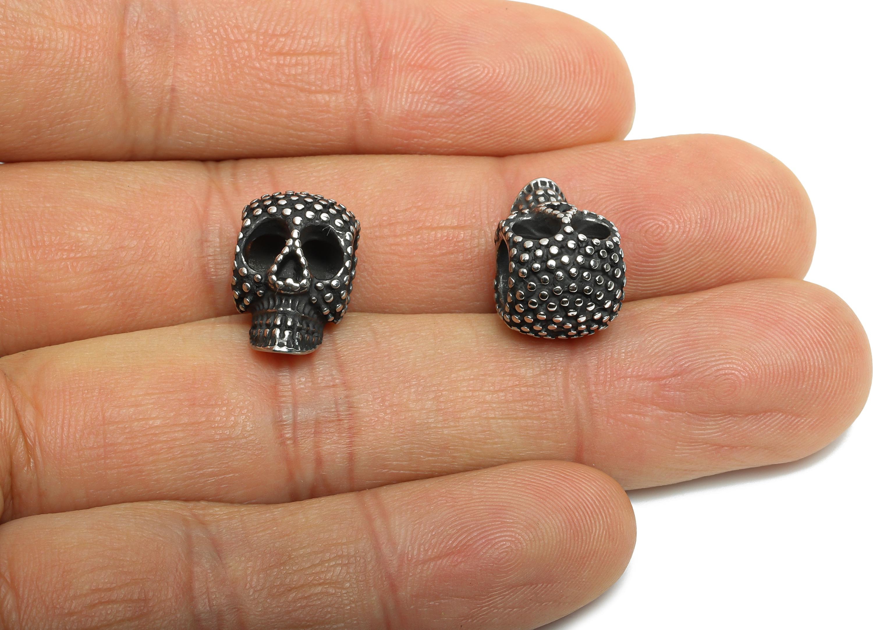 Steel Skull Bead - Studded Skull Spacer Bead for Bracelet - 304 Stainless Steel - Punk Style Charm - Halloween Charm - 16x10x11mm - SS1573 - DOMEDBAZAAR