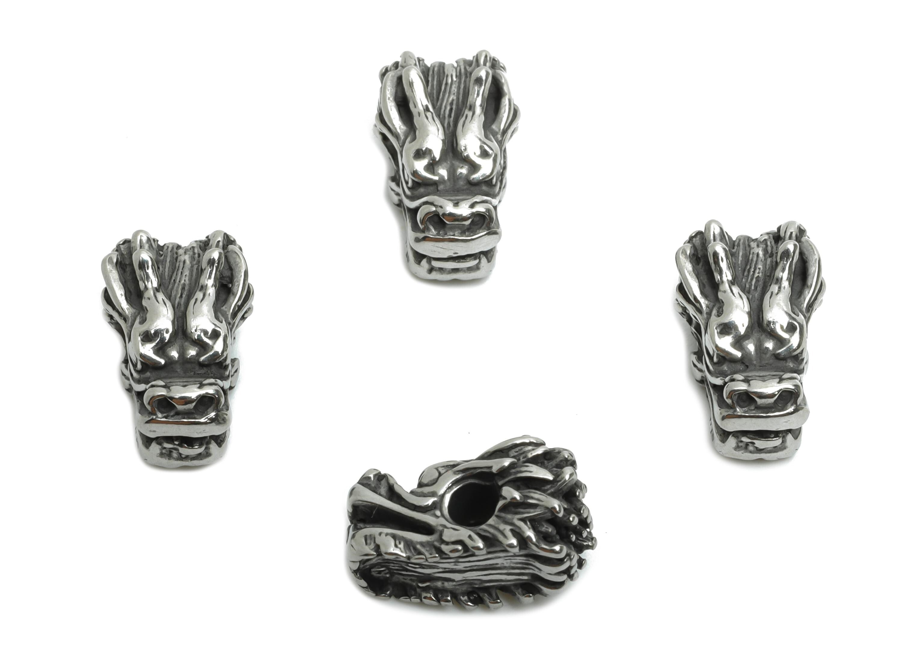 Stainless Steel Dragon Beads - Dragon Head Spacer Bead for Bracelet - 304 Stainless Steel - Textured Steel Spacer Bead - 12x7x7mm - SS1583 - DOMEDBAZAAR