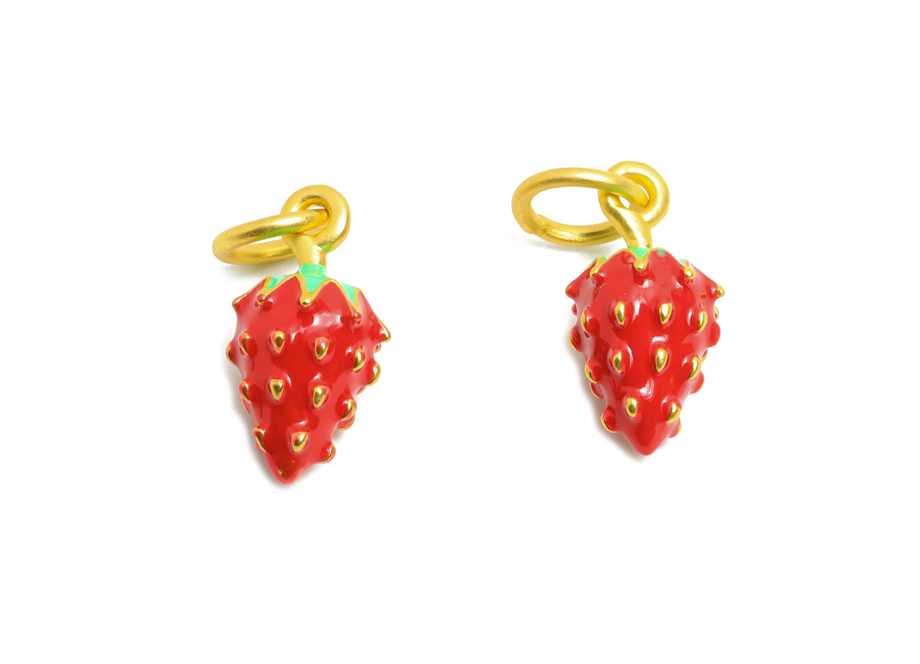 Alloy Strawberry Charms - Colorful Enamel Bracelet Charms - Dainty Alloy Fruit Pendant - Jewelry Component DIY - 19.6x8.21x7.89mm - ZZ2055 - DOMEDBAZAAR