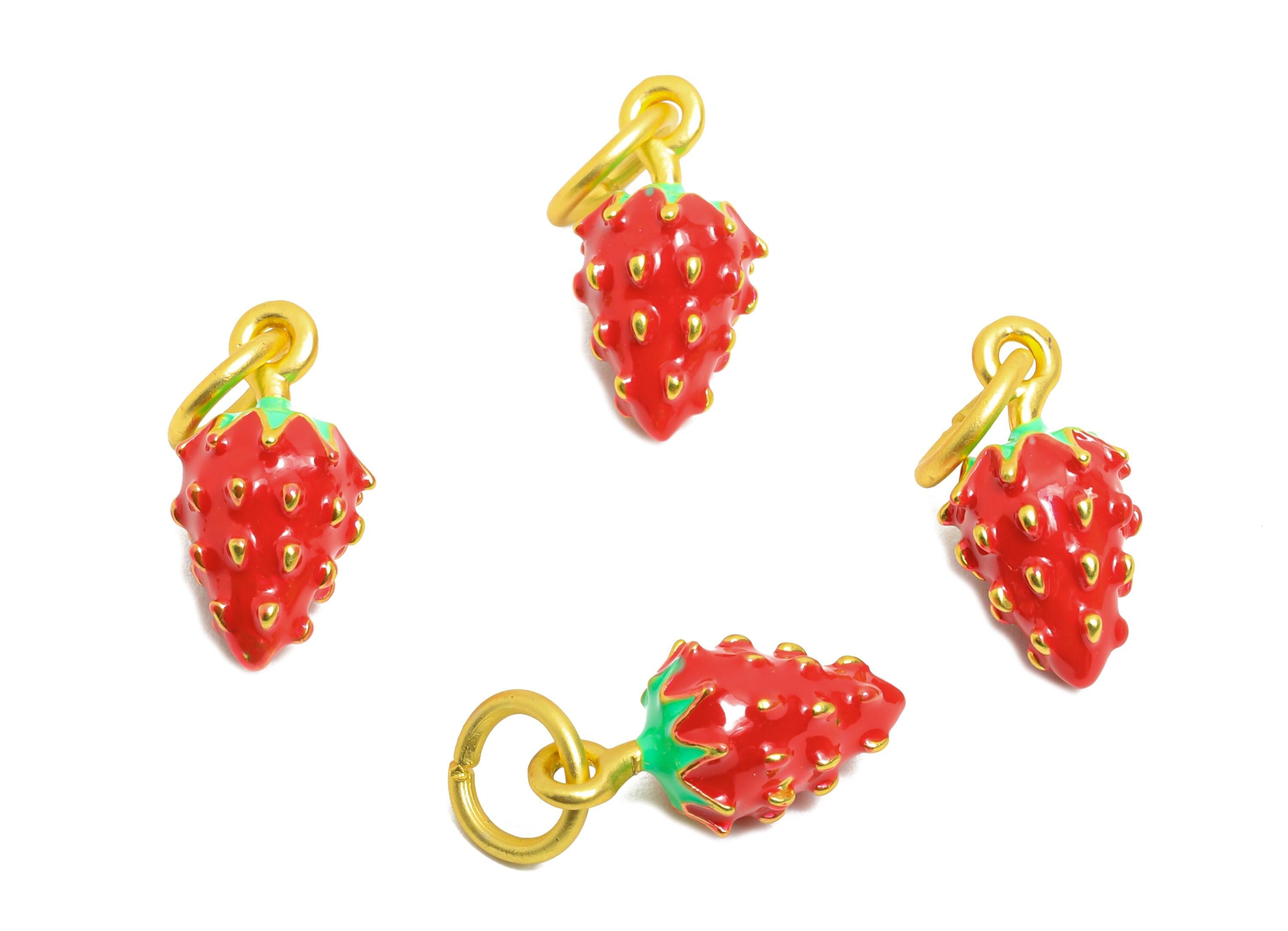 Alloy Strawberry Charms - Colorful Enamel Bracelet Charms - Dainty Alloy Fruit Pendant - Jewelry Component DIY - 19.6x8.21x7.89mm - ZZ2055 - DOMEDBAZAAR