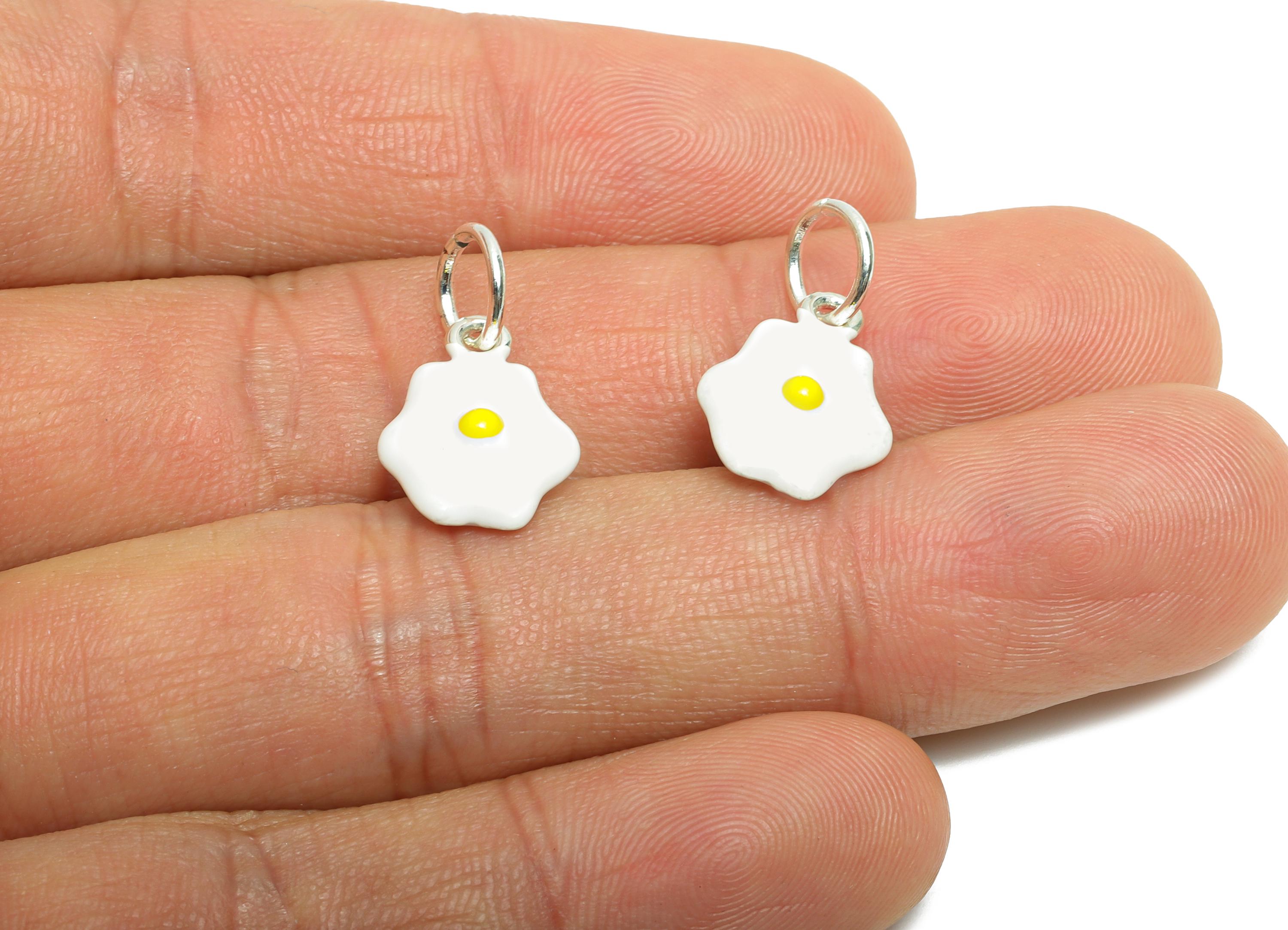 Alloy Fried Egg Charms - Mini Enamel Egg Bracelet Charms - Novelty Alloy Food Pendant - Jewelry Component DIY - 19.85x10.9x4.52mm - ZZ2056 - DOMEDBAZAAR