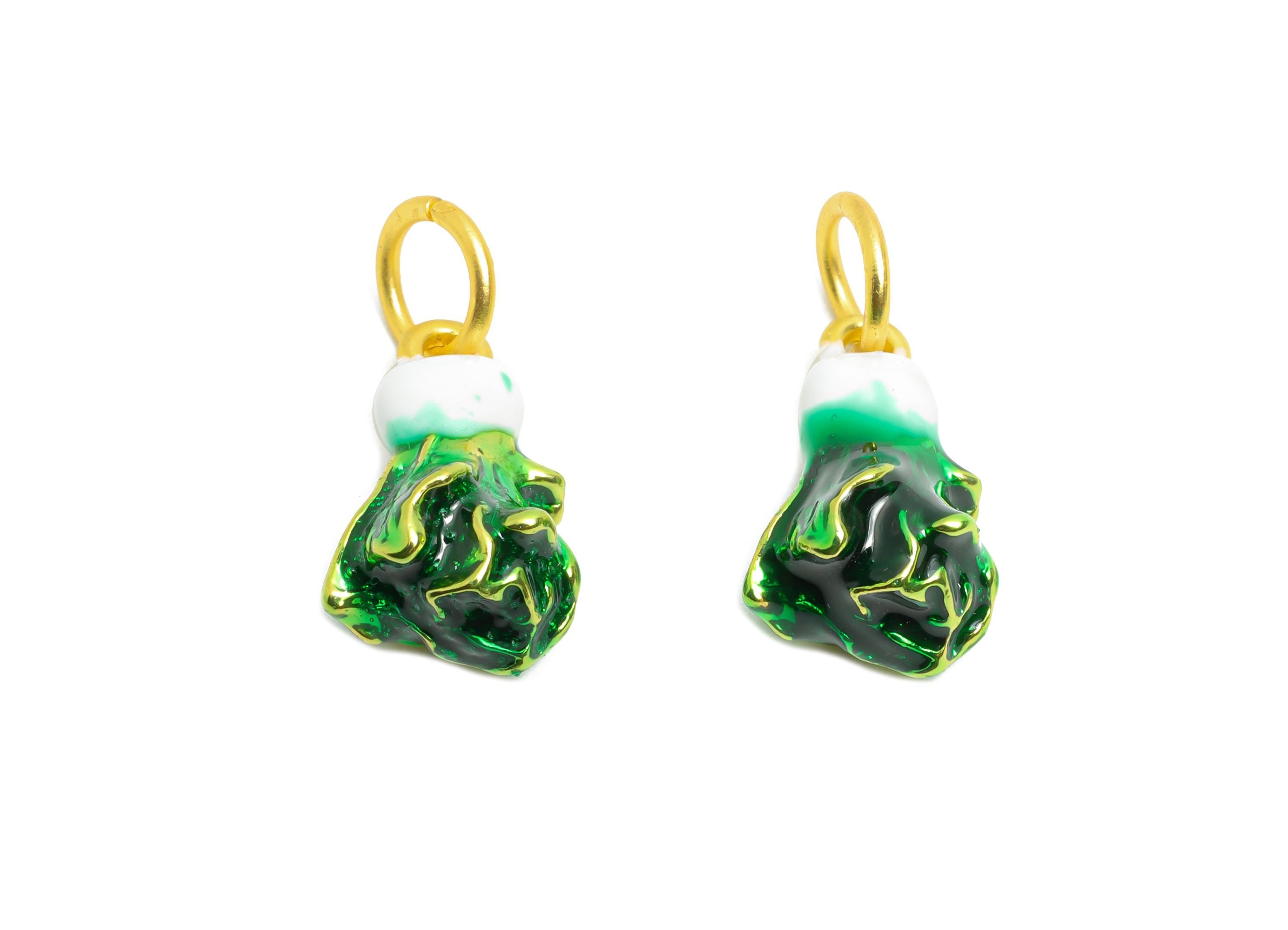 Alloy Green Bok Choy Charm - Colorful Enamel for Bracelet - Miniature Vegetable Pendant - DIY Customizable Cute Jewelry - 15x10x7mm - ZZ2082 - DOMEDBAZAAR