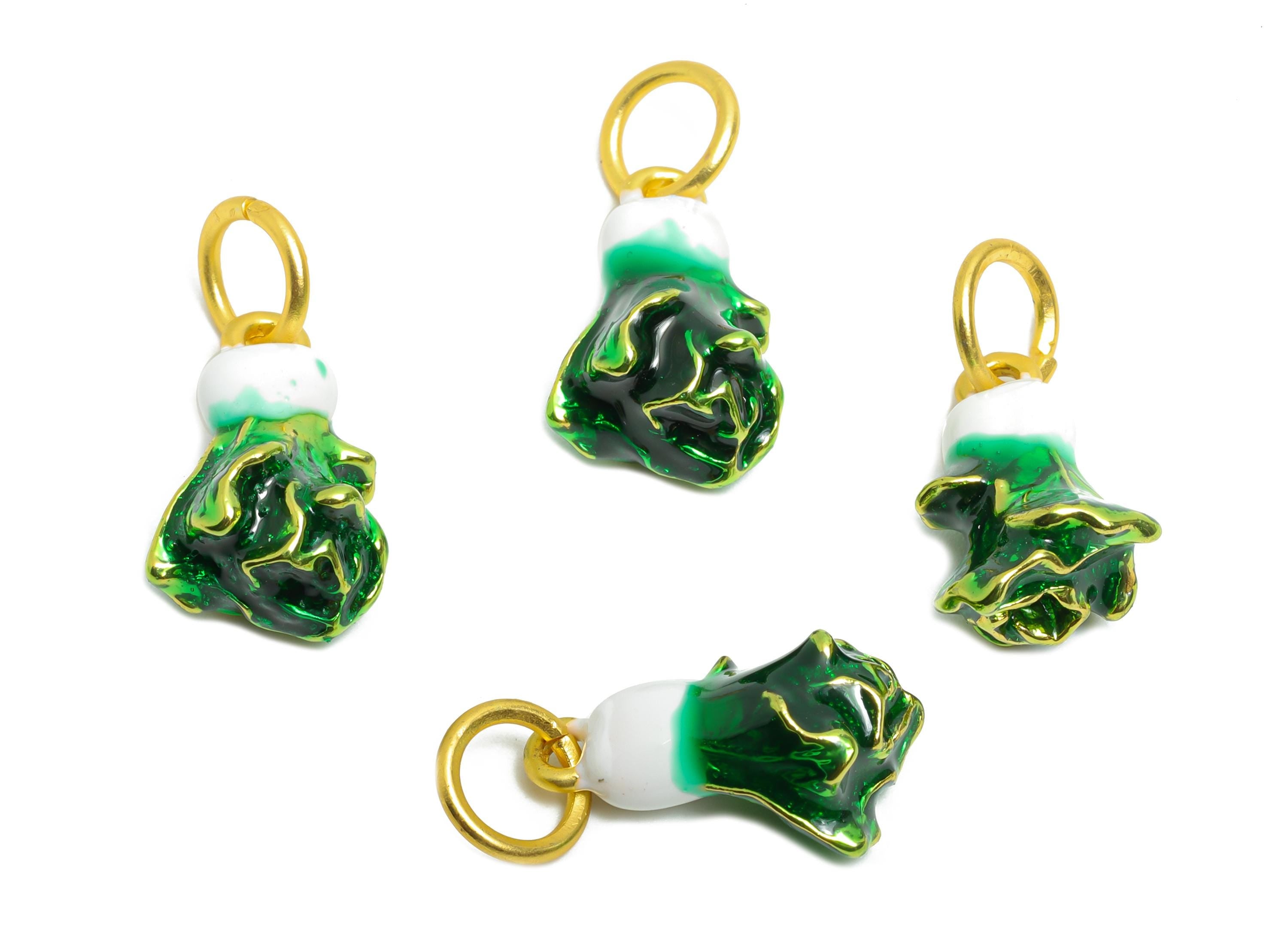 Alloy Green Bok Choy Charm - Colorful Enamel for Bracelet - Miniature Vegetable Pendant - DIY Customizable Cute Jewelry - 15x10x7mm - ZZ2082 - DOMEDBAZAAR