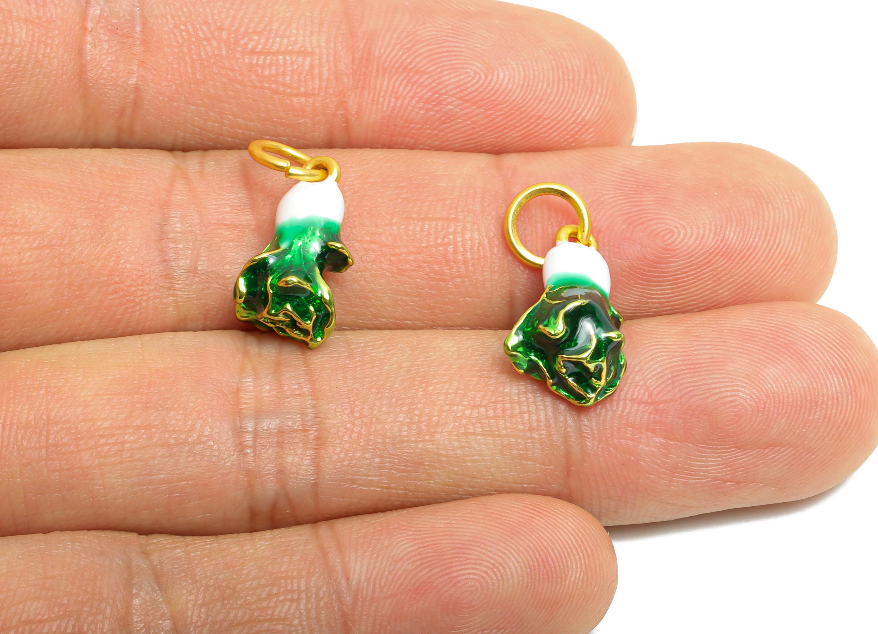 Alloy Green Bok Choy Charm - Colorful Enamel for Bracelet - Miniature Vegetable Pendant - DIY Customizable Cute Jewelry - 15x10x7mm - ZZ2082 - DOMEDBAZAAR