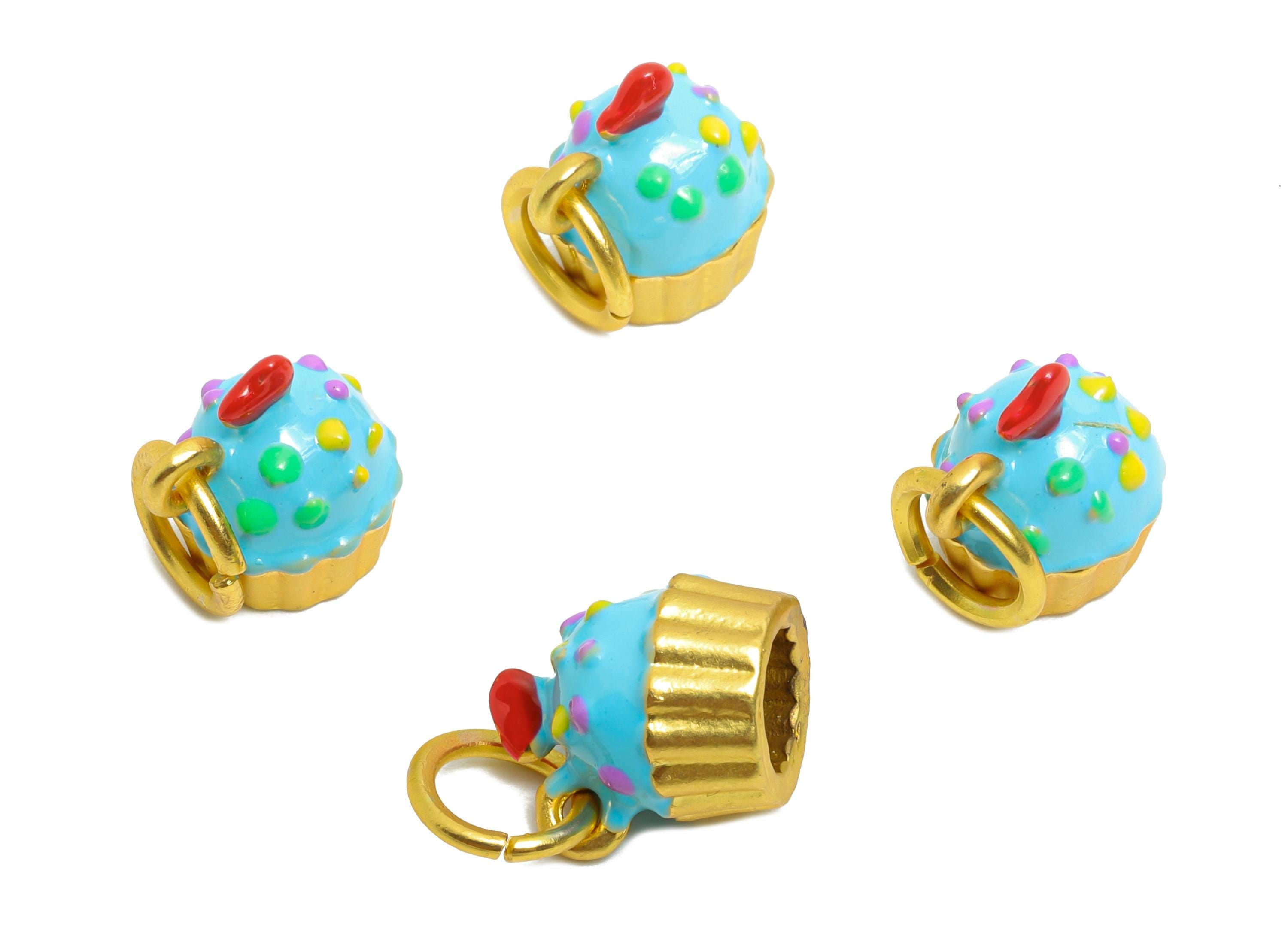 Alloy Blue Cake Charm - Colorful Enamel for Bracelet - Kawaii Cupcake Charm Pendant - DIY Customizable Cute Jewelry - 11x9.81x8mm - ZZ2072 - DOMEDBAZAAR