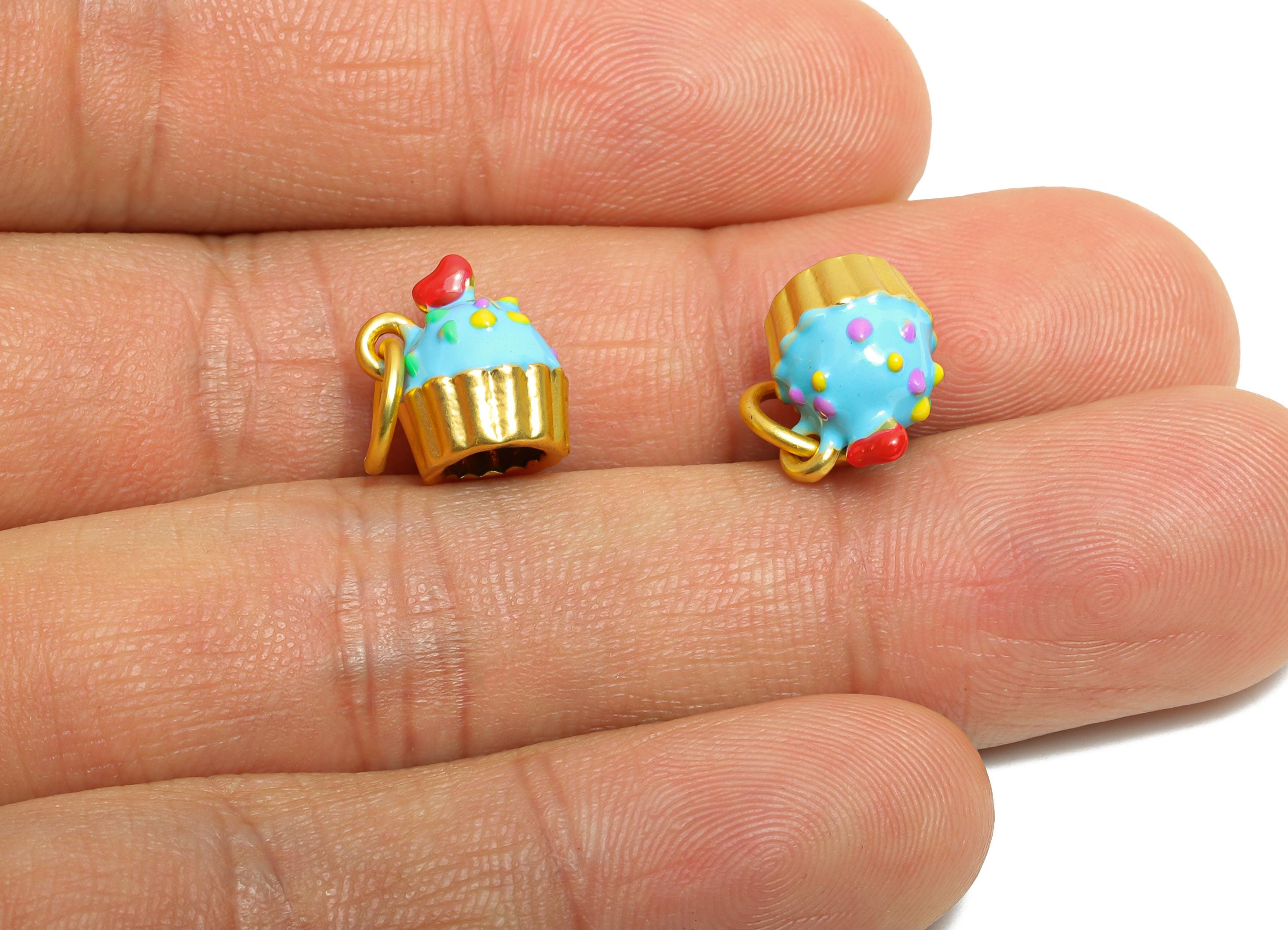 Alloy Blue Cake Charm - Colorful Enamel for Bracelet - Kawaii Cupcake Charm Pendant - DIY Customizable Cute Jewelry - 11x9.81x8mm - ZZ2072 - DOMEDBAZAAR