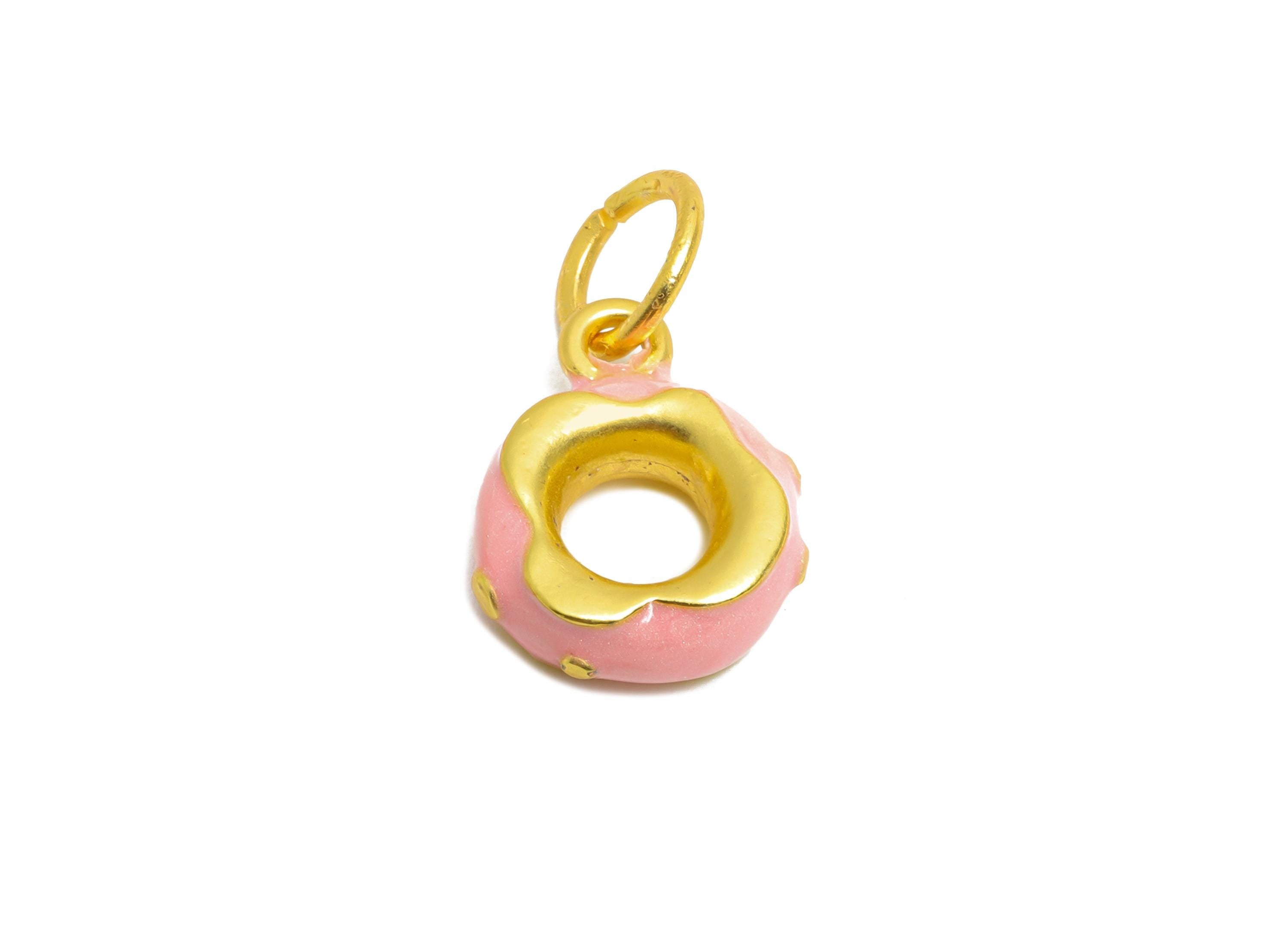 Alloy Donut Bracelet Charms - Pink Enamel Sweet Pendant - Refined Alloy Donut Pendant - Jewelry Accessories DIY - 19.86x11.68x4.5mm - ZZ2070 - DOMEDBAZAAR