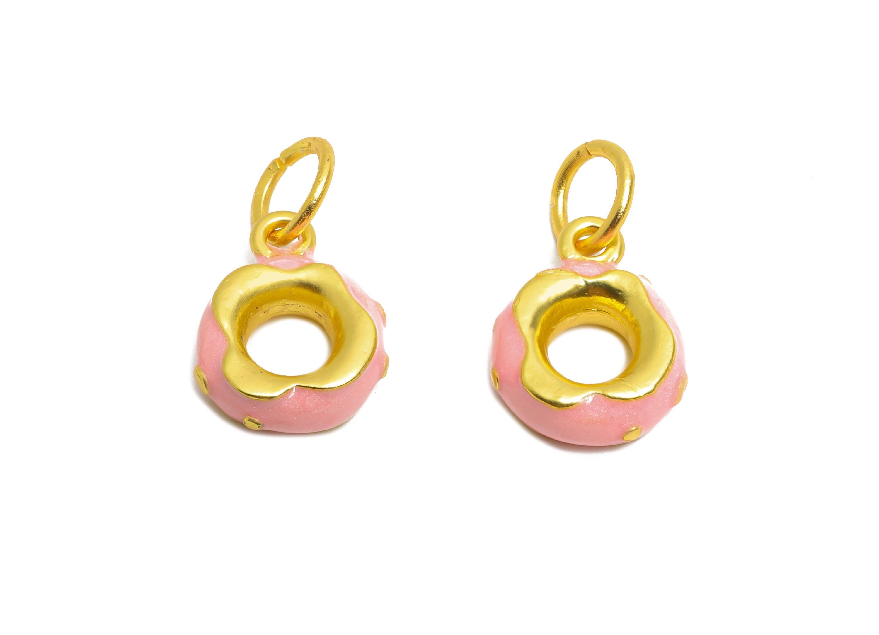 Alloy Donut Bracelet Charms - Pink Enamel Sweet Pendant - Refined Alloy Donut Pendant - Jewelry Accessories DIY - 19.86x11.68x4.5mm - ZZ2070 - DOMEDBAZAAR