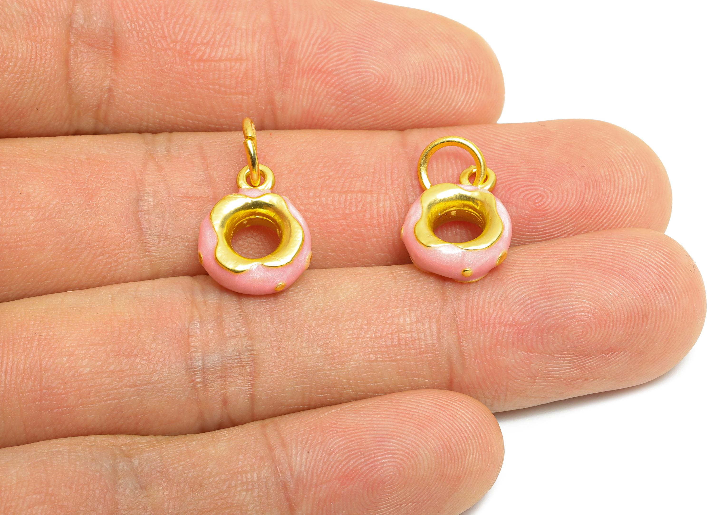 Alloy Donut Bracelet Charms - Pink Enamel Sweet Pendant - Refined Alloy Donut Pendant - Jewelry Accessories DIY - 19.86x11.68x4.5mm - ZZ2070 - DOMEDBAZAAR