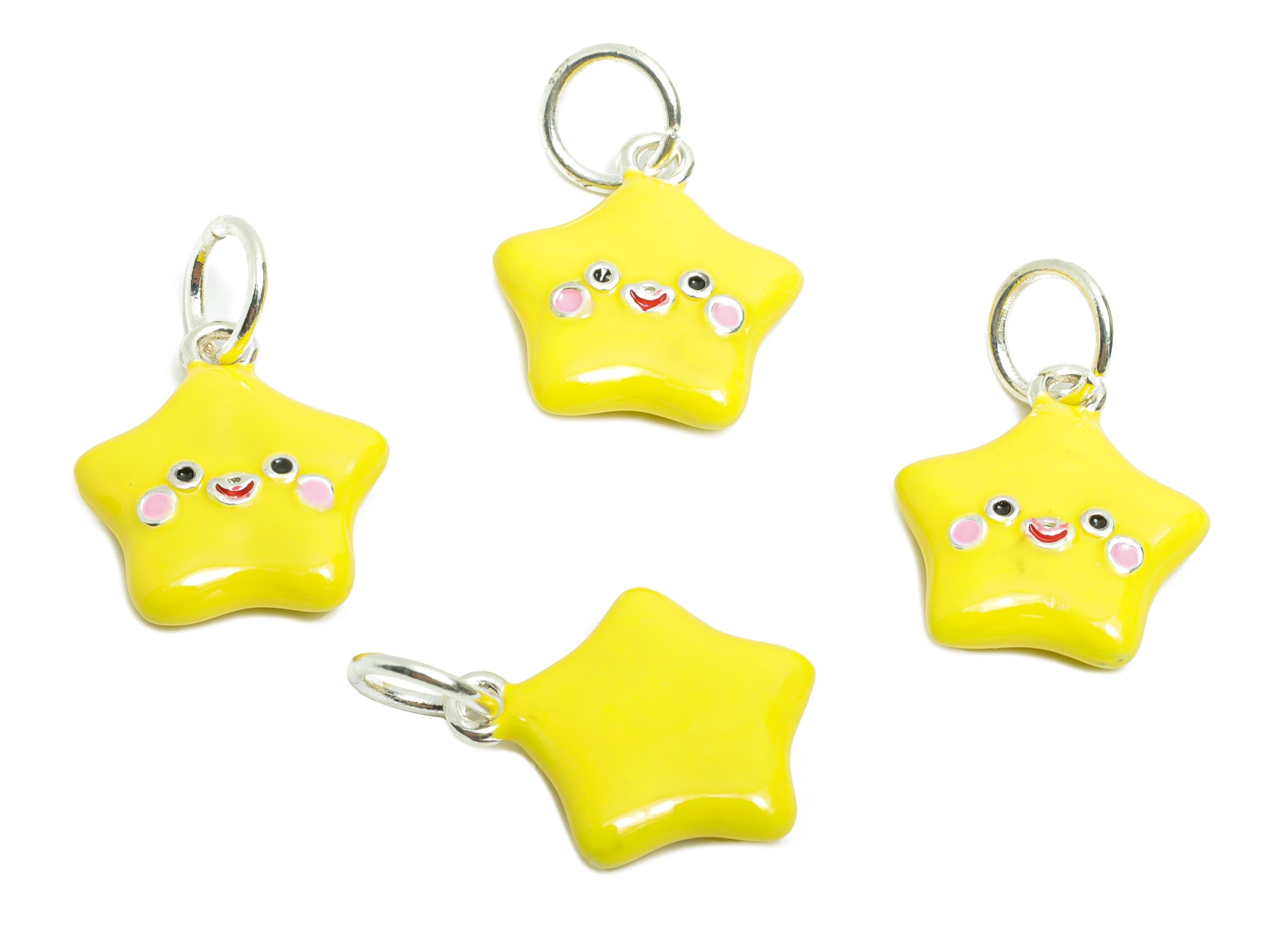 Alloy Cute Star Charm - Colorful Enamel for Bracelet - Kawaii Star Enamel Charm - Fun Happy Bright Yellow Star Charm - 21x15x3.8mm - ZZ2058 - DOMEDBAZAAR