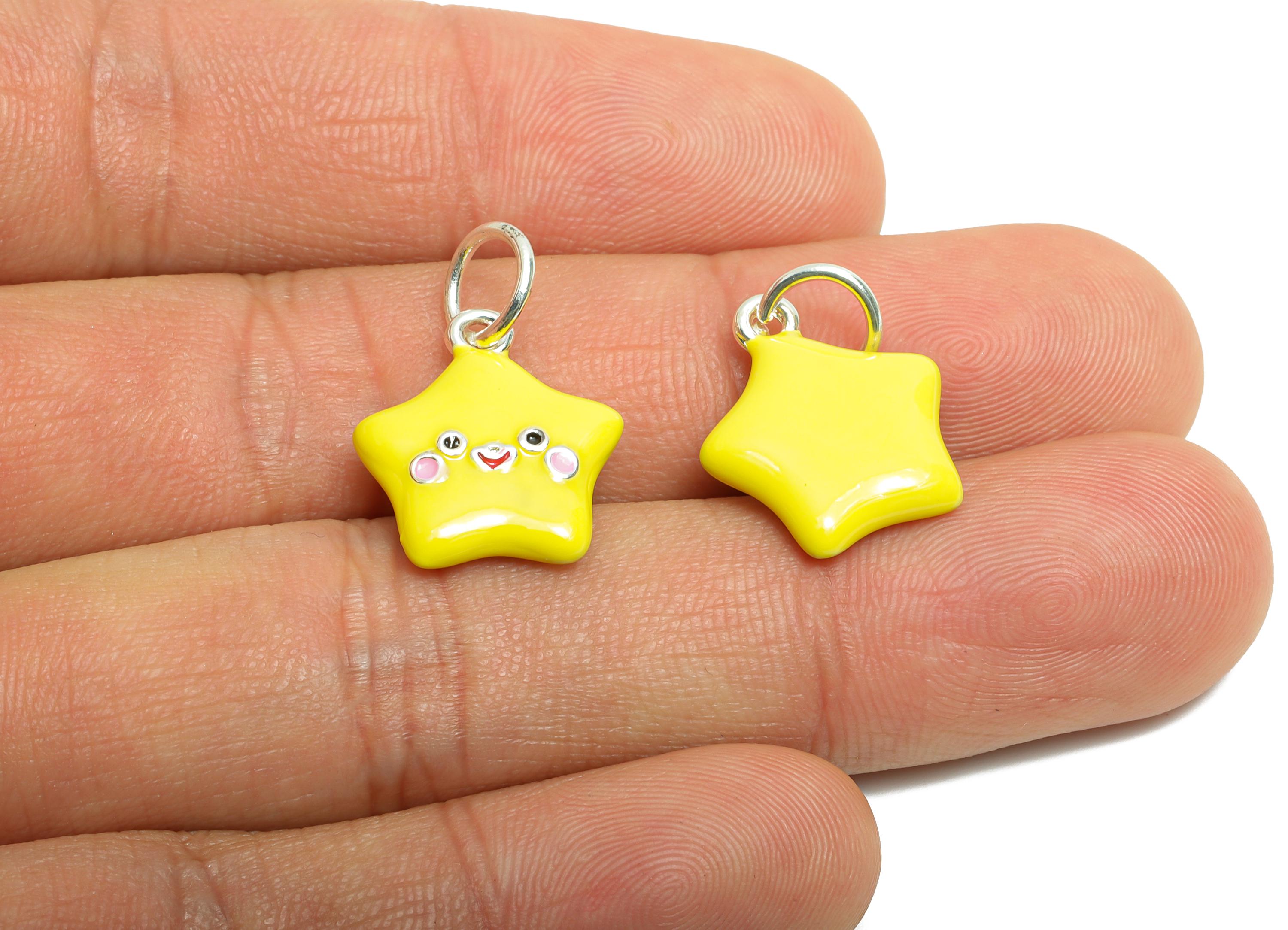 Alloy Cute Star Charm - Colorful Enamel for Bracelet - Kawaii Star Enamel Charm - Fun Happy Bright Yellow Star Charm - 21x15x3.8mm - ZZ2058 - DOMEDBAZAAR