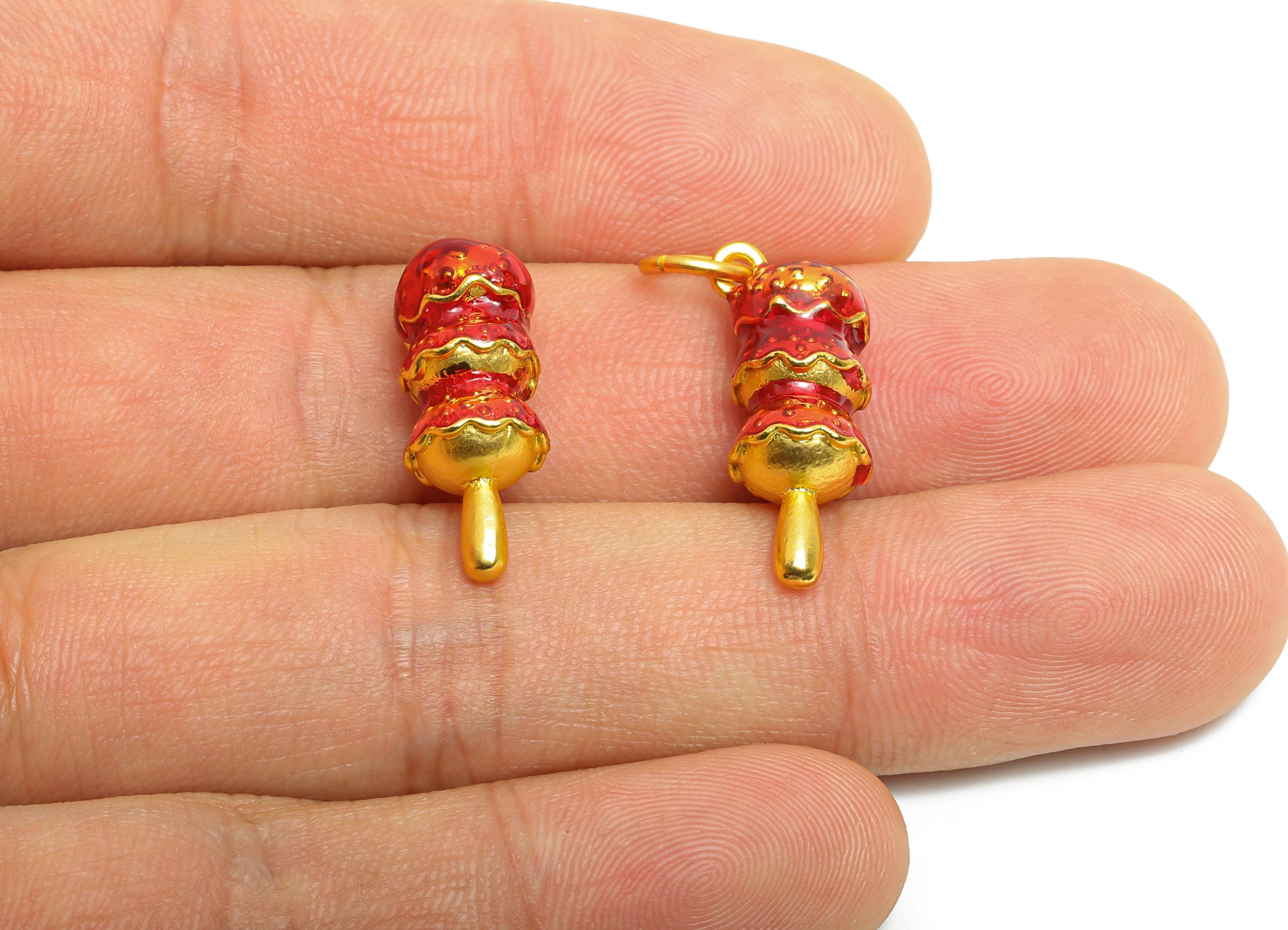 Alloy Candied Haws Bracelet Charm - Chinese Tanghulu Enamel Pendant - Alloy Handmade Pendant - Jewelry Making DIY - 26.55x8.4x8.6mm - ZZ2065 - DOMEDBAZAAR