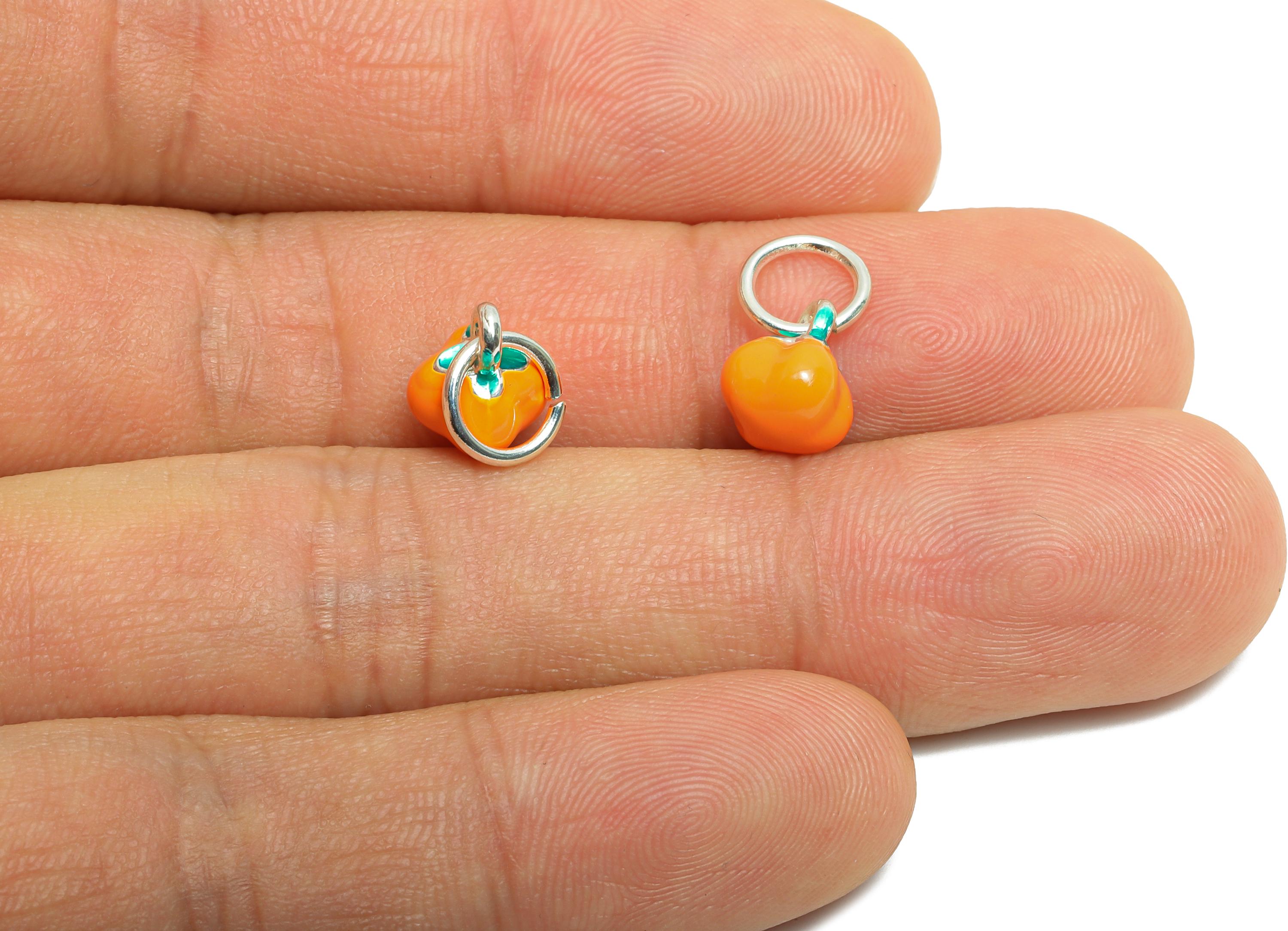 Alloy Persimmon Bracelet Charms - Dainty Enamel Persimmon Pendant - Handmade Alloy Fruit Pendant - Jewelry Making - 8.9x7.44x7.7mm - ZZ2087 - DOMEDBAZAAR
