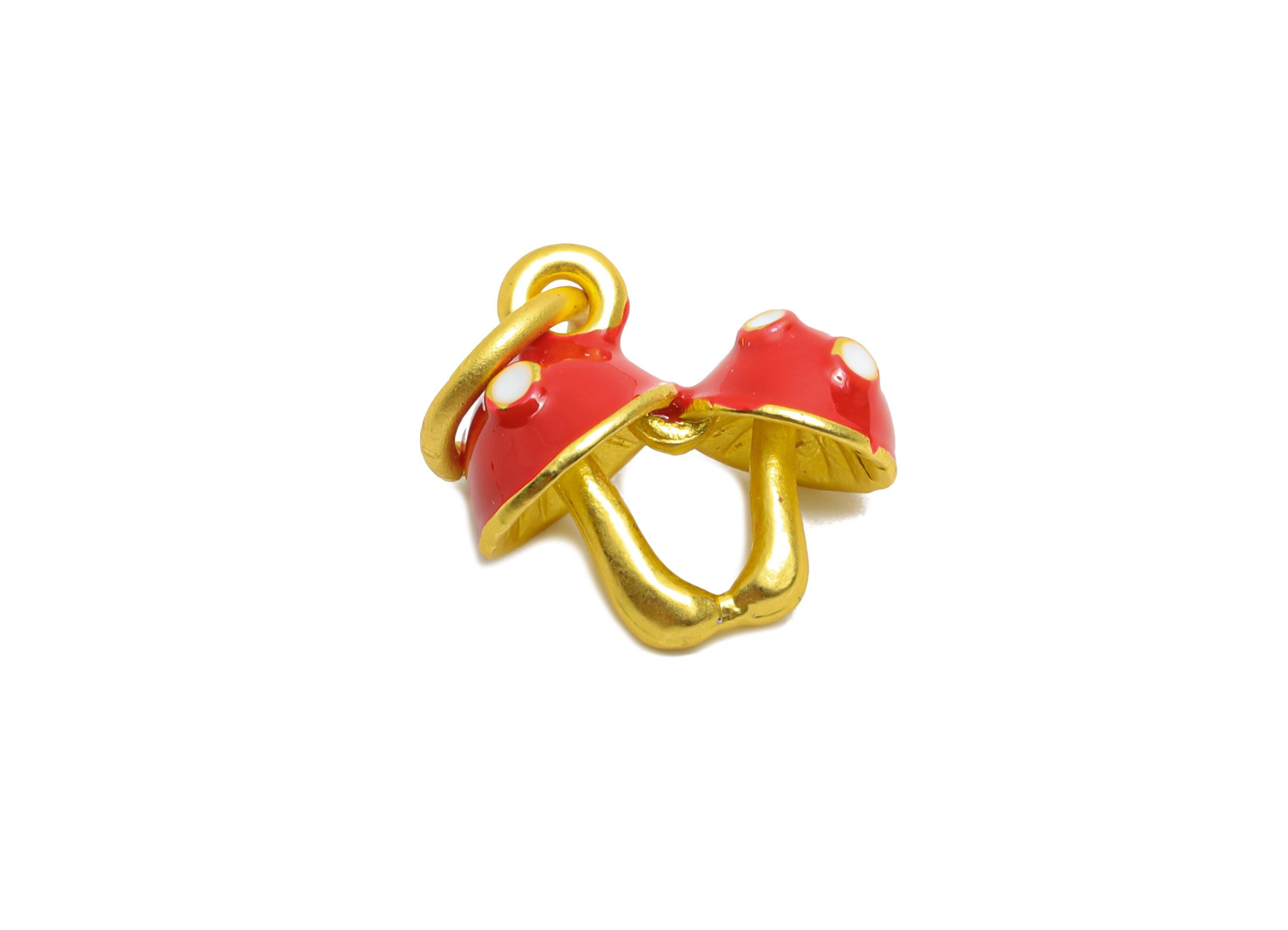 Alloy Cute Mushroom Charm - Colorful Enamel for Bracelet - Kawaii Double Mushroom Charm - DIY Enamel Mushroom Pendant - 12x13x6mm - ZZ2099 - DOMEDBAZAAR