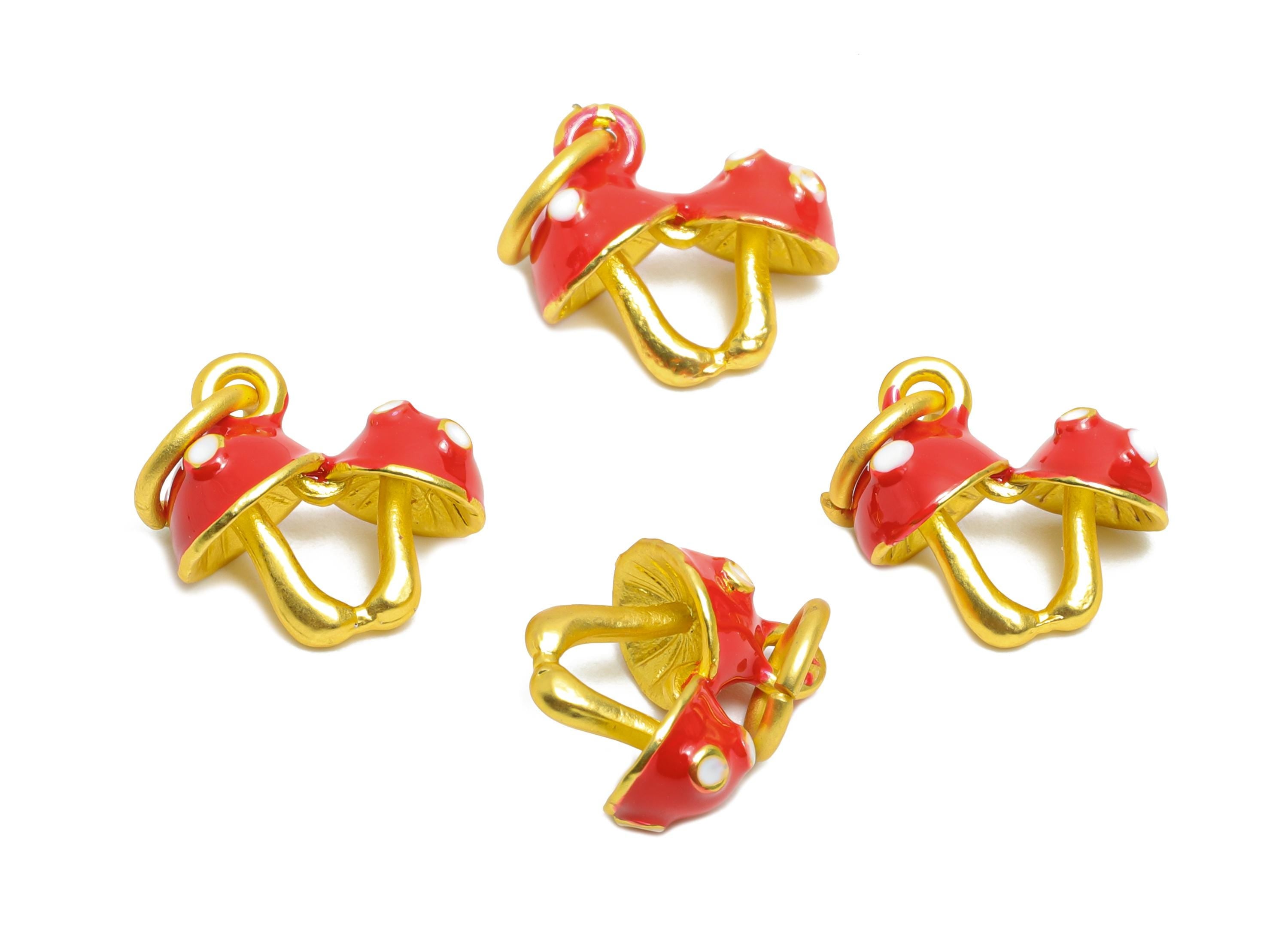 Alloy Cute Mushroom Charm - Colorful Enamel for Bracelet - Kawaii Double Mushroom Charm - DIY Enamel Mushroom Pendant - 12x13x6mm - ZZ2099 - DOMEDBAZAAR