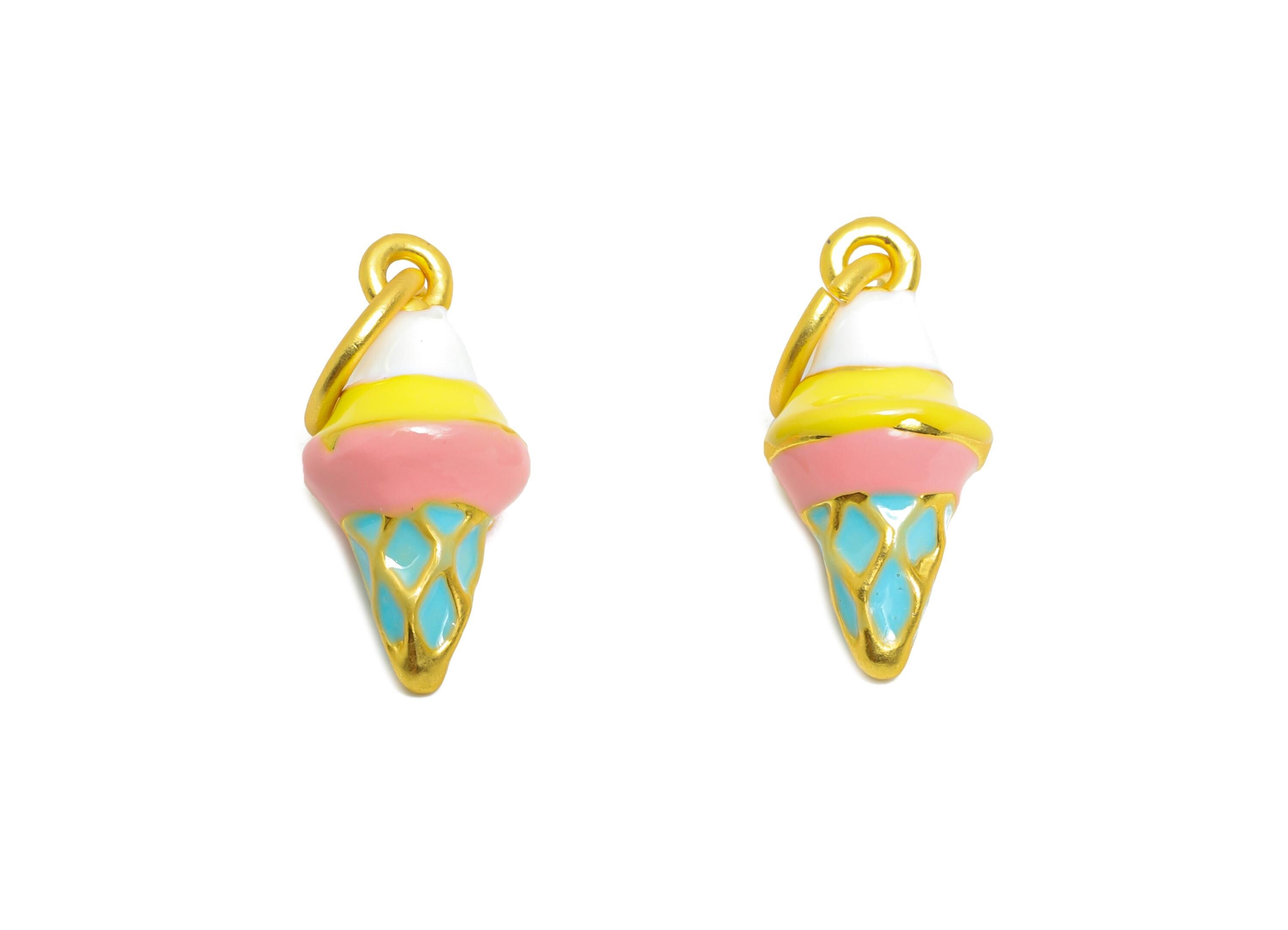 Alloy Ice Cream Bracelet Charms - Colorful Enamel Ice Cream Cone Pendant - Kawaii Summer Charm - Handmade Jewelry - 17.9x8.56x7.9mm - ZZ2100 - DOMEDBAZAAR