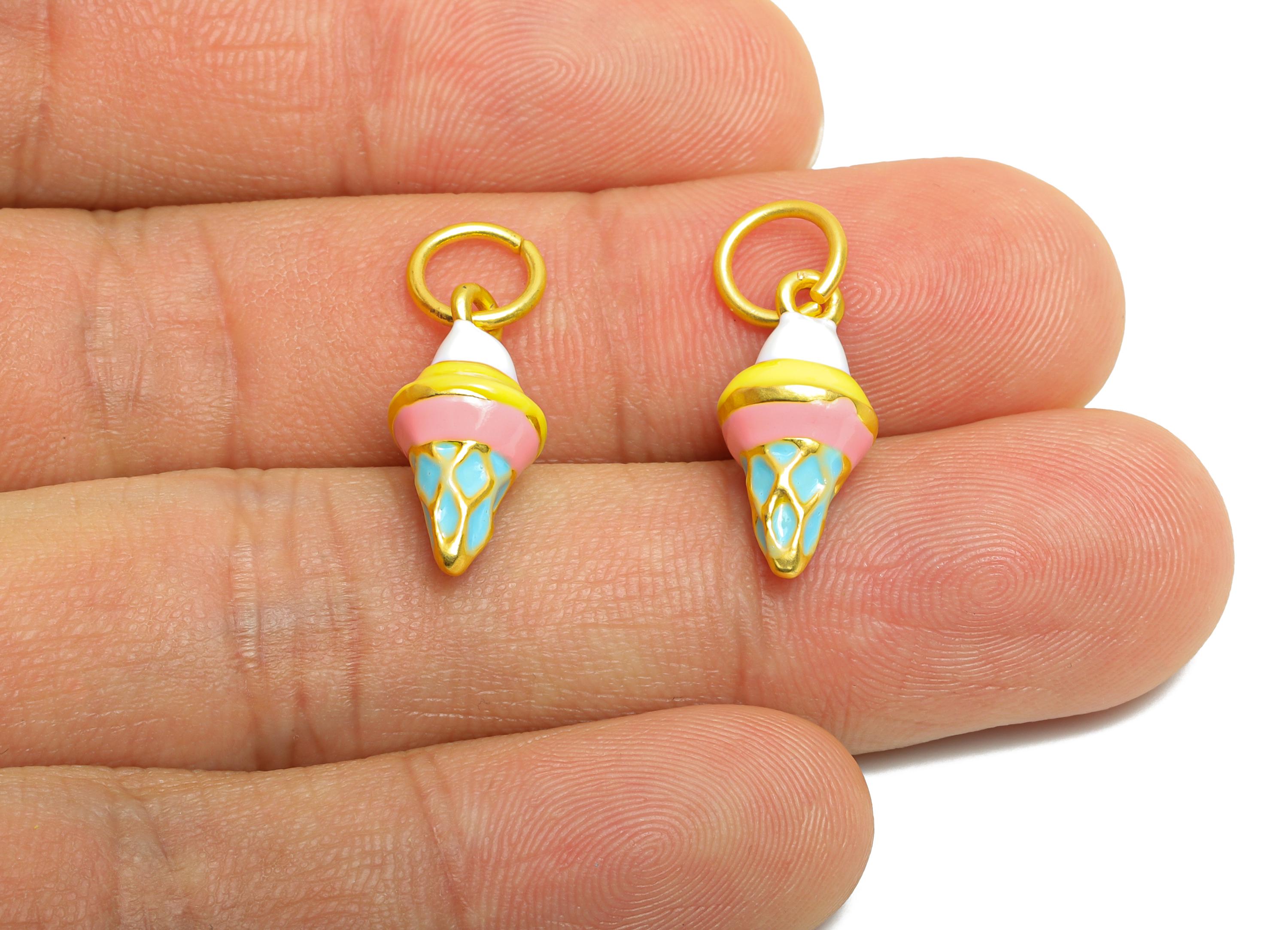 Alloy Ice Cream Bracelet Charms - Colorful Enamel Ice Cream Cone Pendant - Kawaii Summer Charm - Handmade Jewelry - 17.9x8.56x7.9mm - ZZ2100 - DOMEDBAZAAR