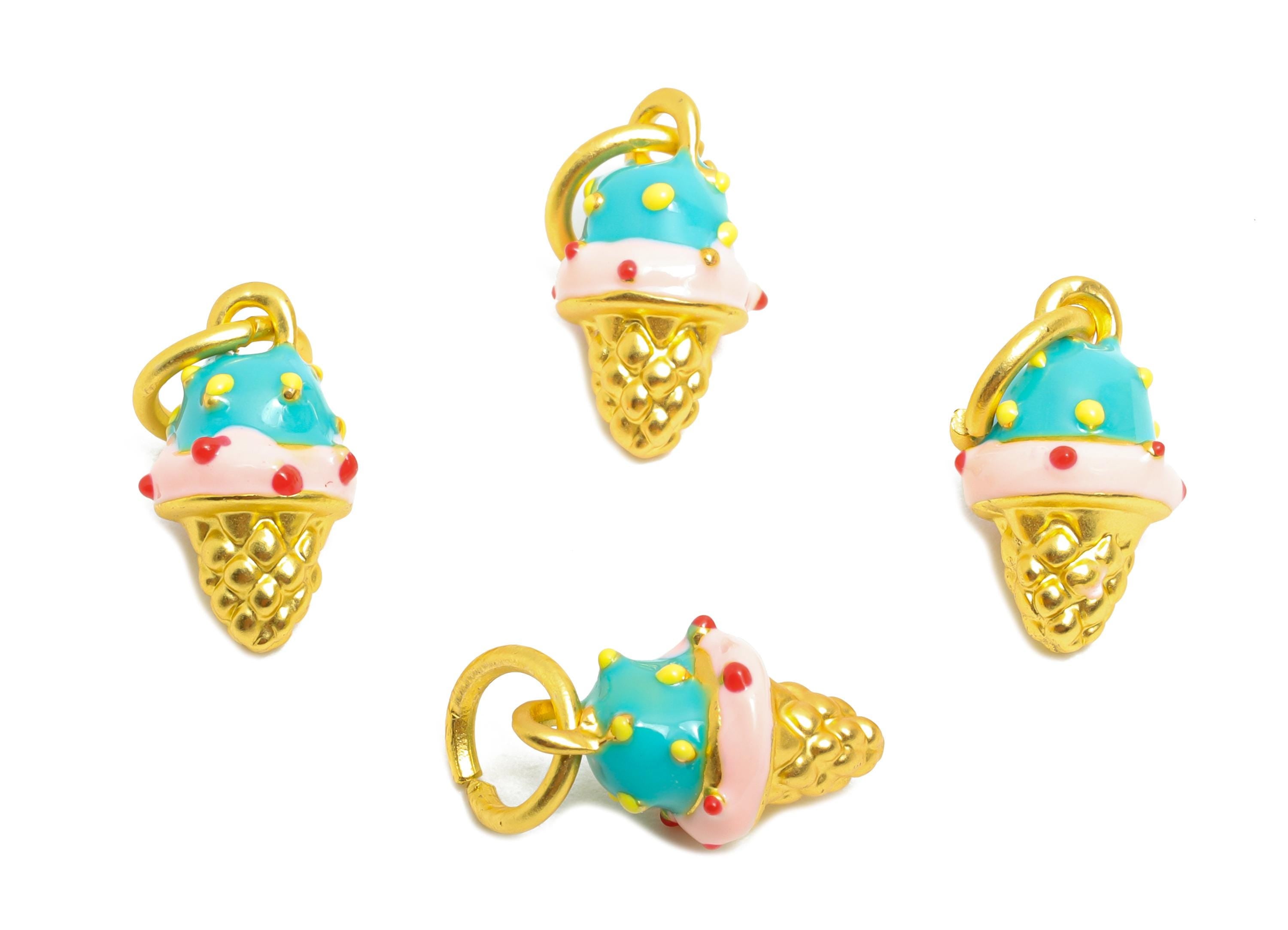 Alloy Ice Cream Bracelet Charms - Colorful Enamel Ice Cream Cone Pendant - Kawaii Summer Charm - Handmade Jewelry - 14x4x8.38mm - ZZ2083 - DOMEDBAZAAR