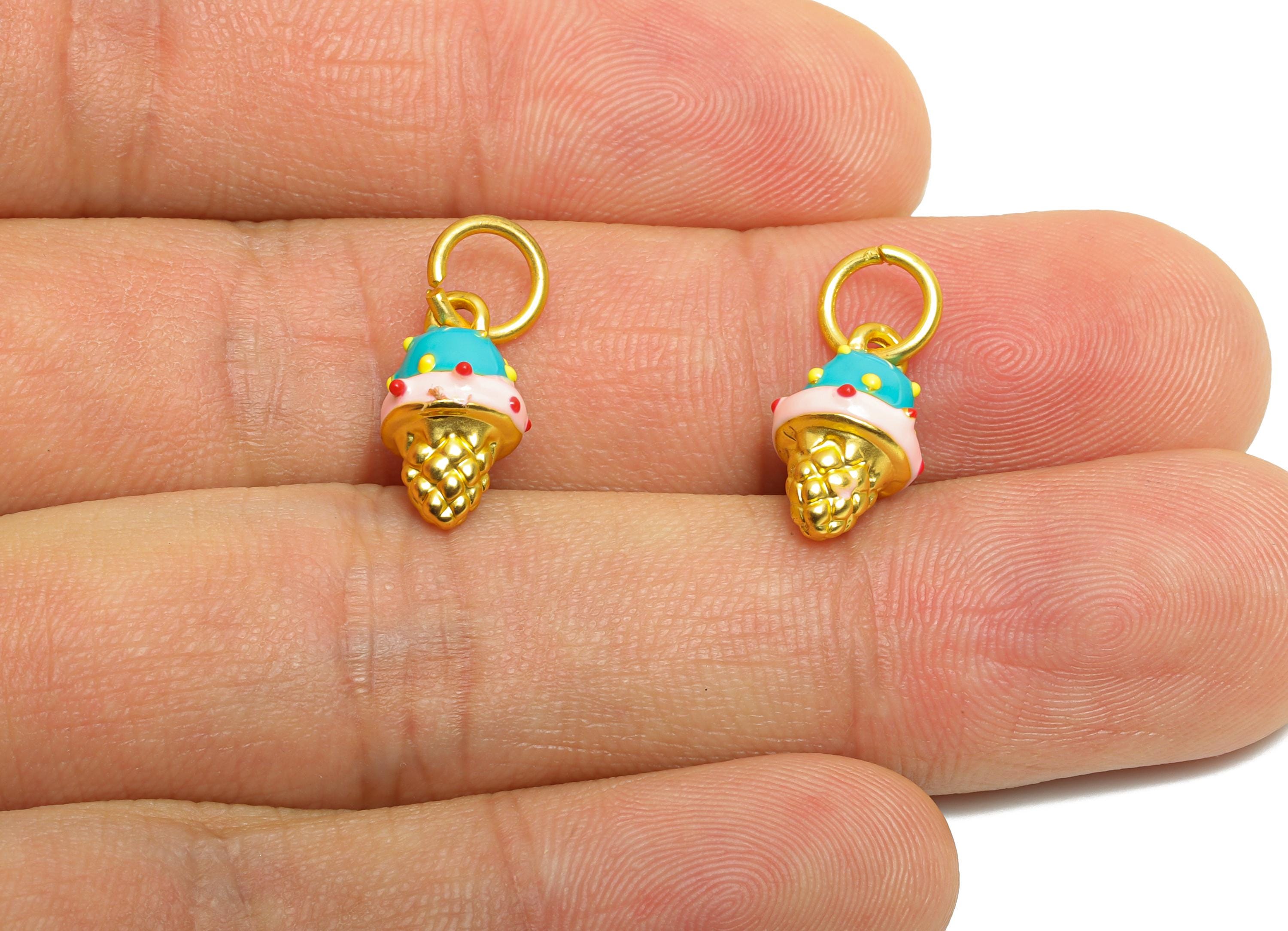 Alloy Ice Cream Bracelet Charms - Colorful Enamel Ice Cream Cone Pendant - Kawaii Summer Charm - Handmade Jewelry - 14x4x8.38mm - ZZ2083 - DOMEDBAZAAR